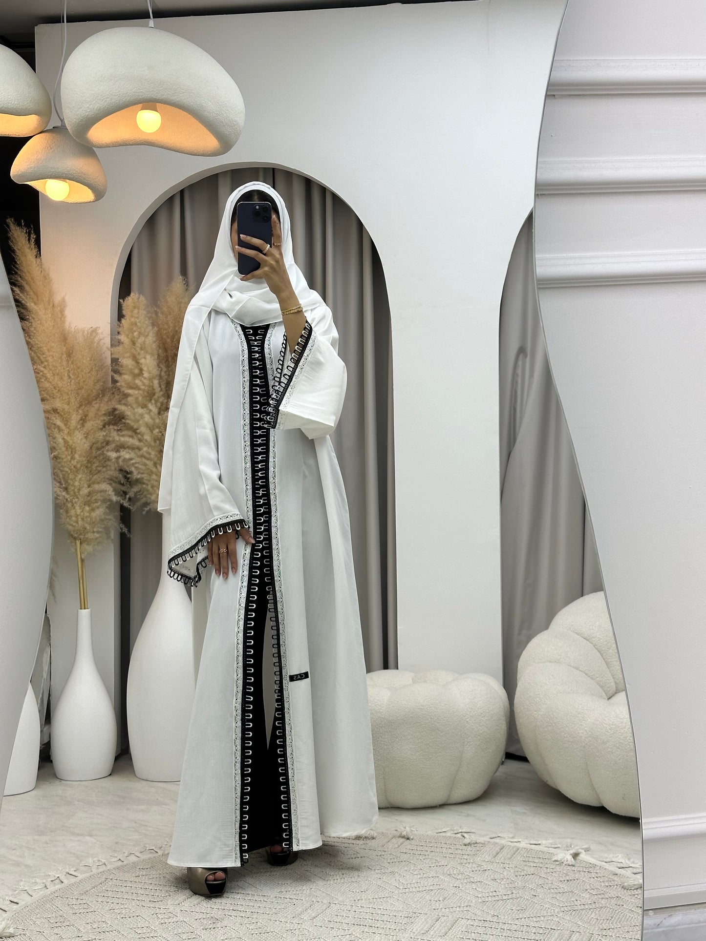 C 0090 Black White Lace Abaya