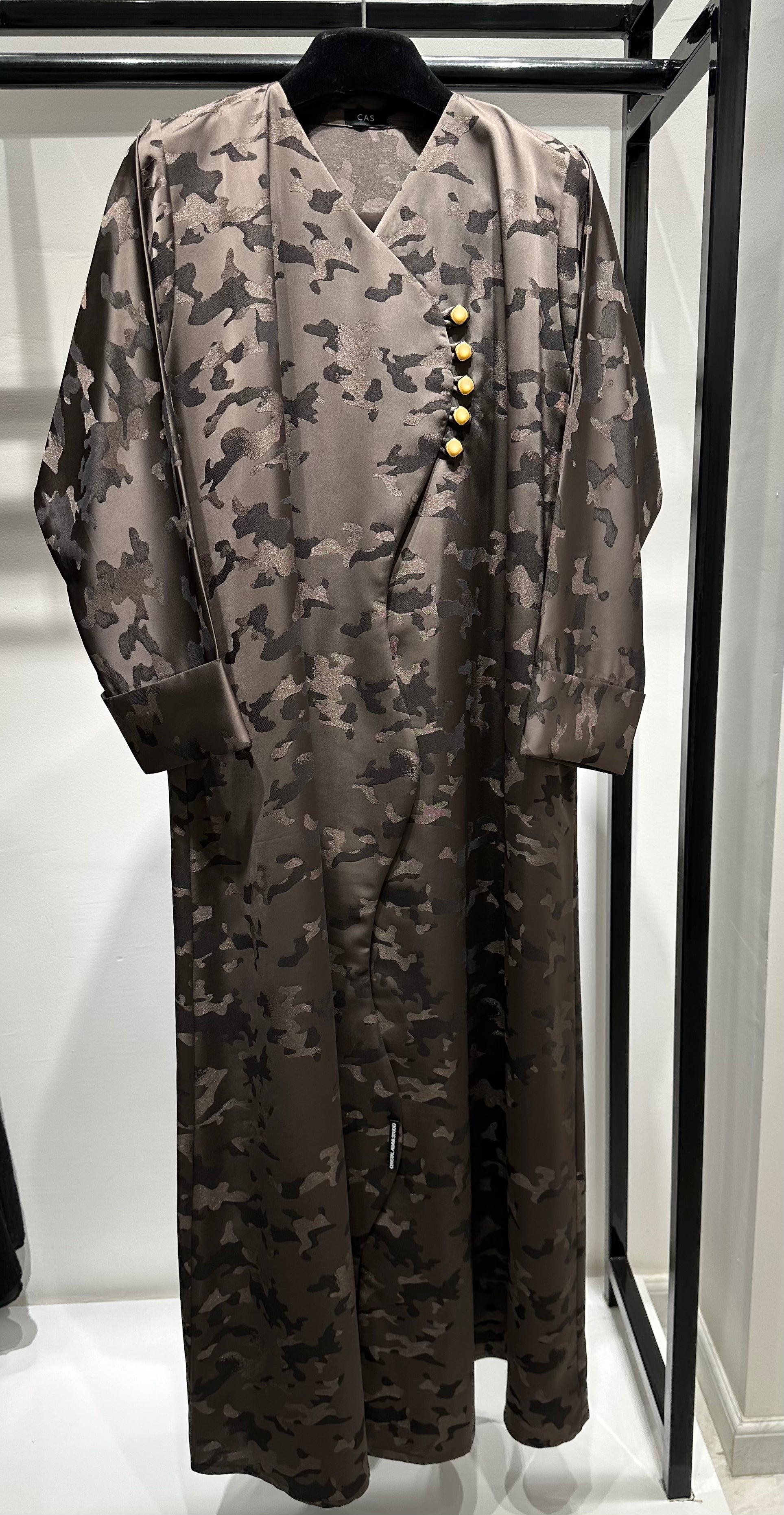 C 1450-03 Brown Army Printed Abaya