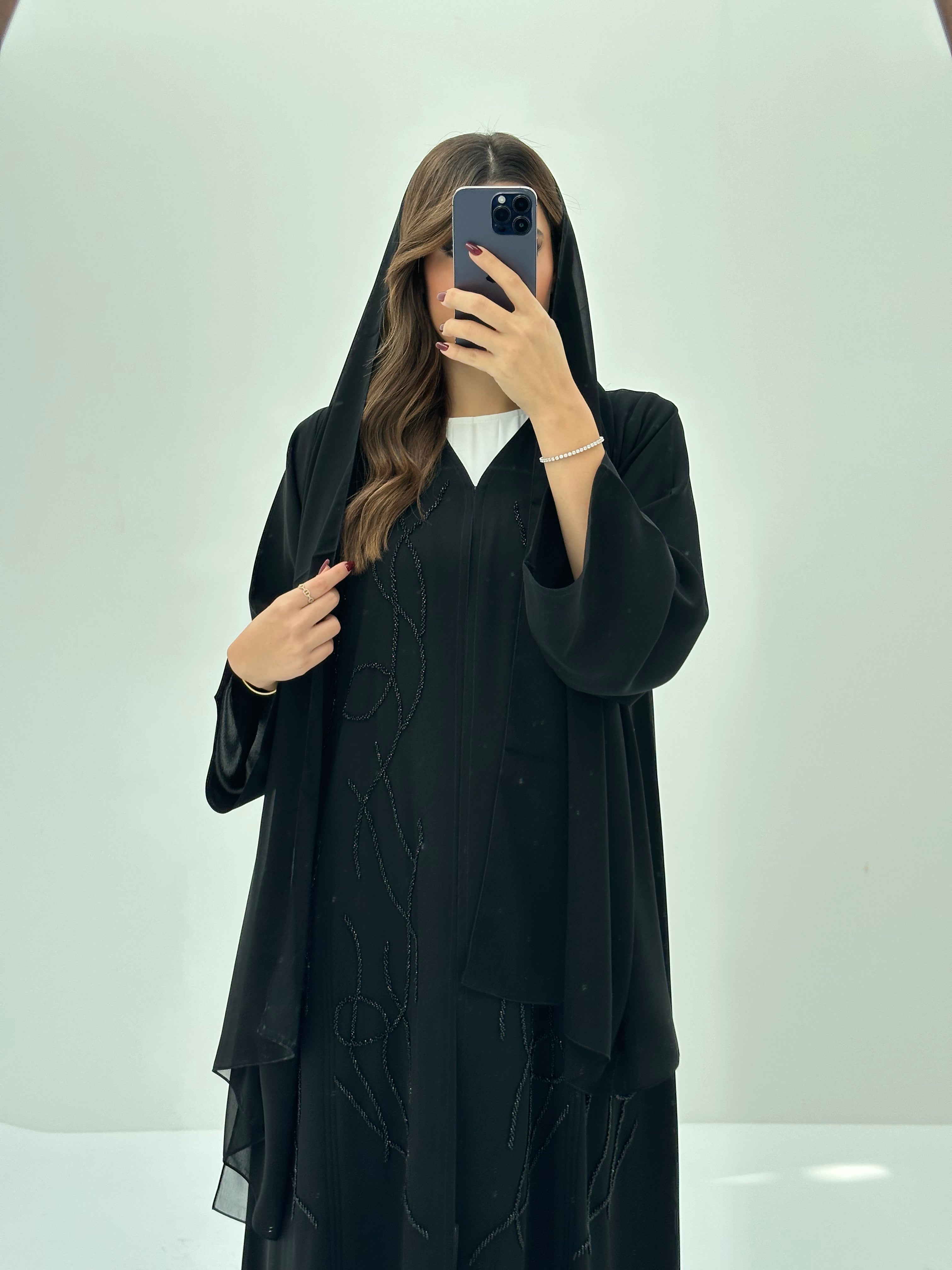 C 1665 Black Beaded Abaya