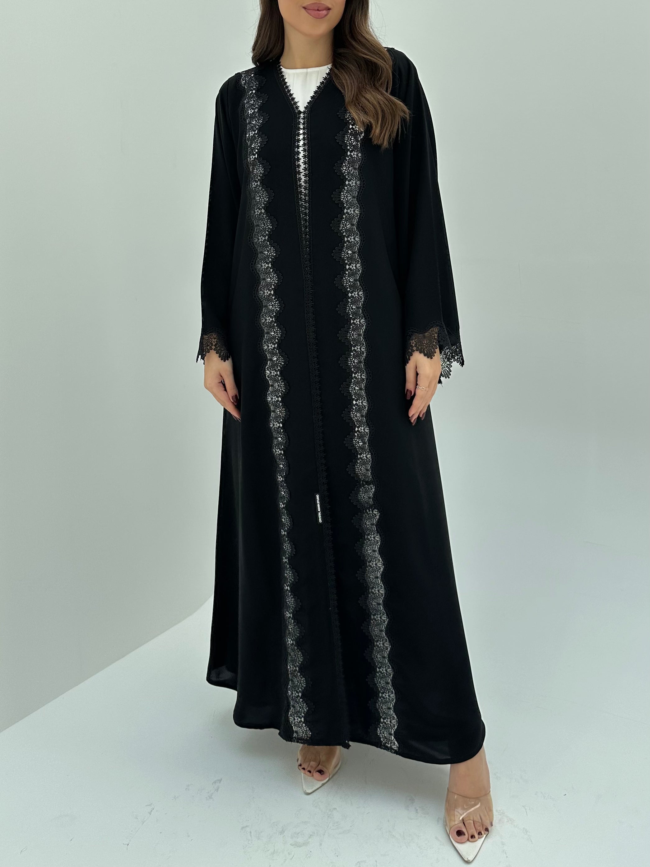 C 1666 Black Floral Lace Abaya