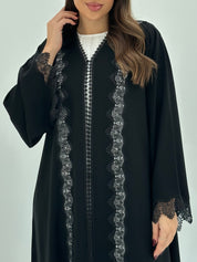 C 1666 Black Floral Lace Abaya
