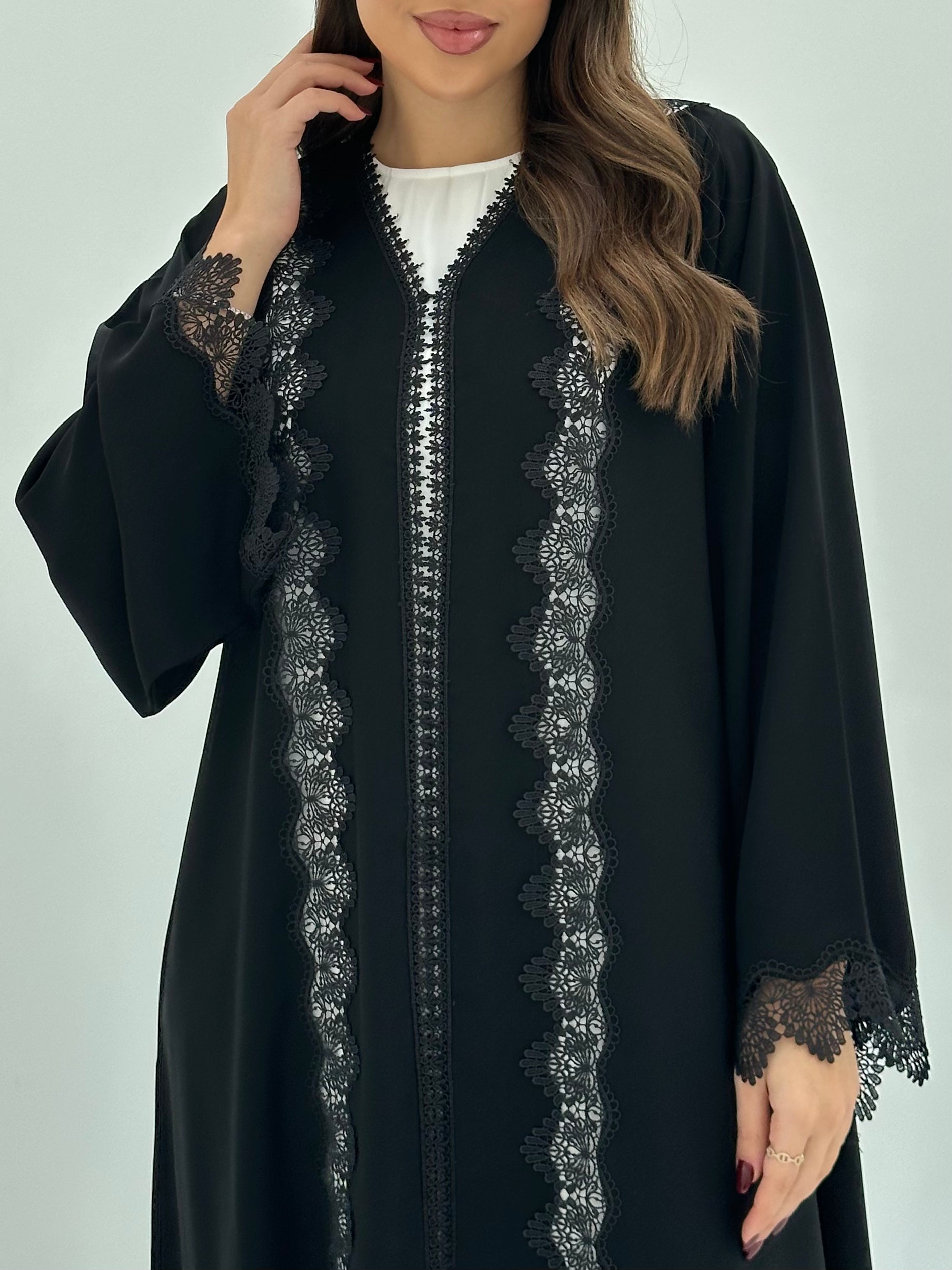 C 1666 Black Floral Lace Abaya
