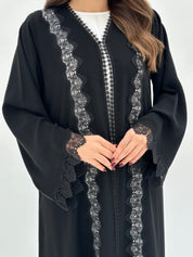 C 1666 Black Floral Lace Abaya