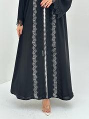C 1666 Black Floral Lace Abaya