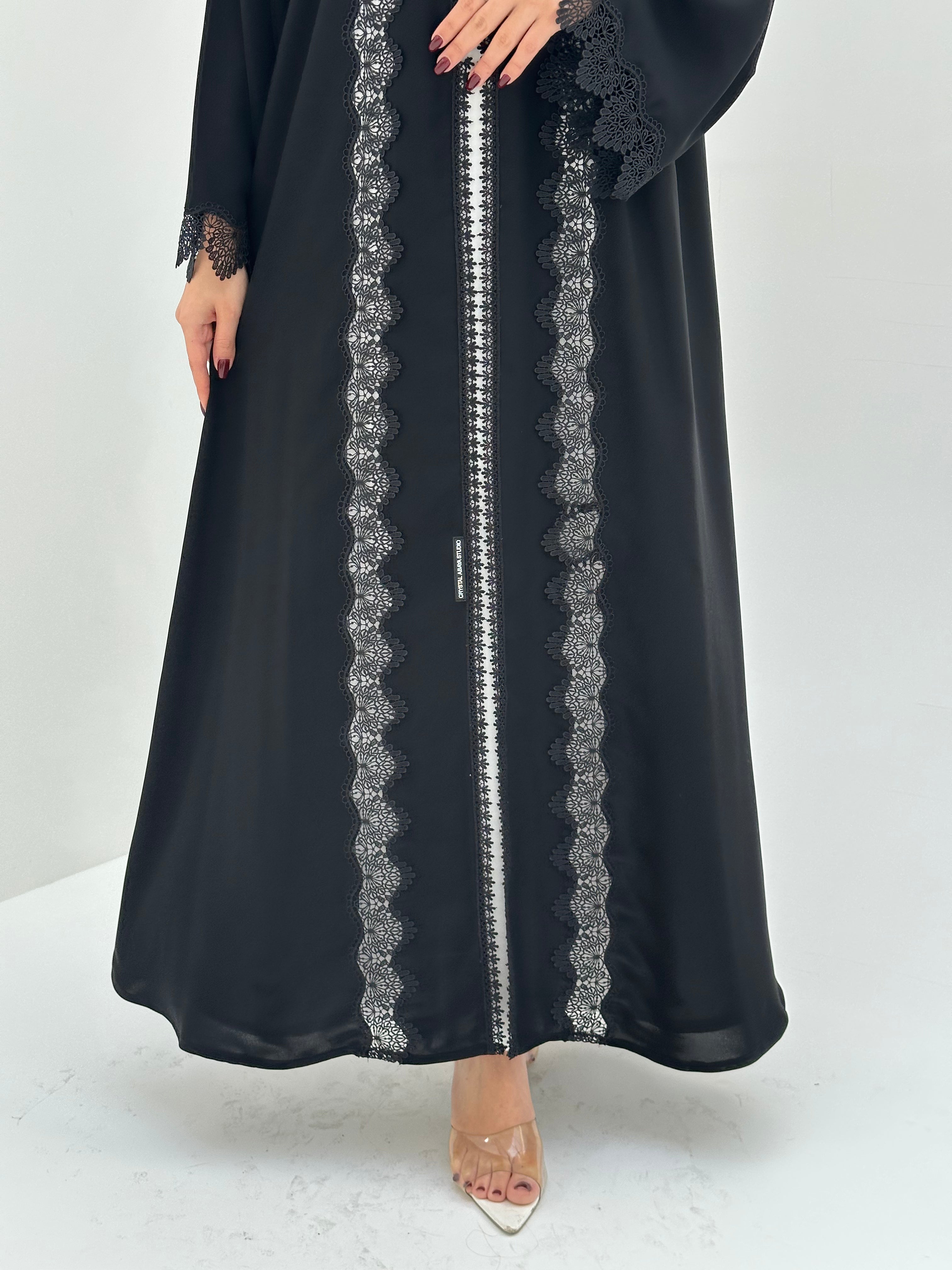 C 1666 Black Floral Lace Abaya