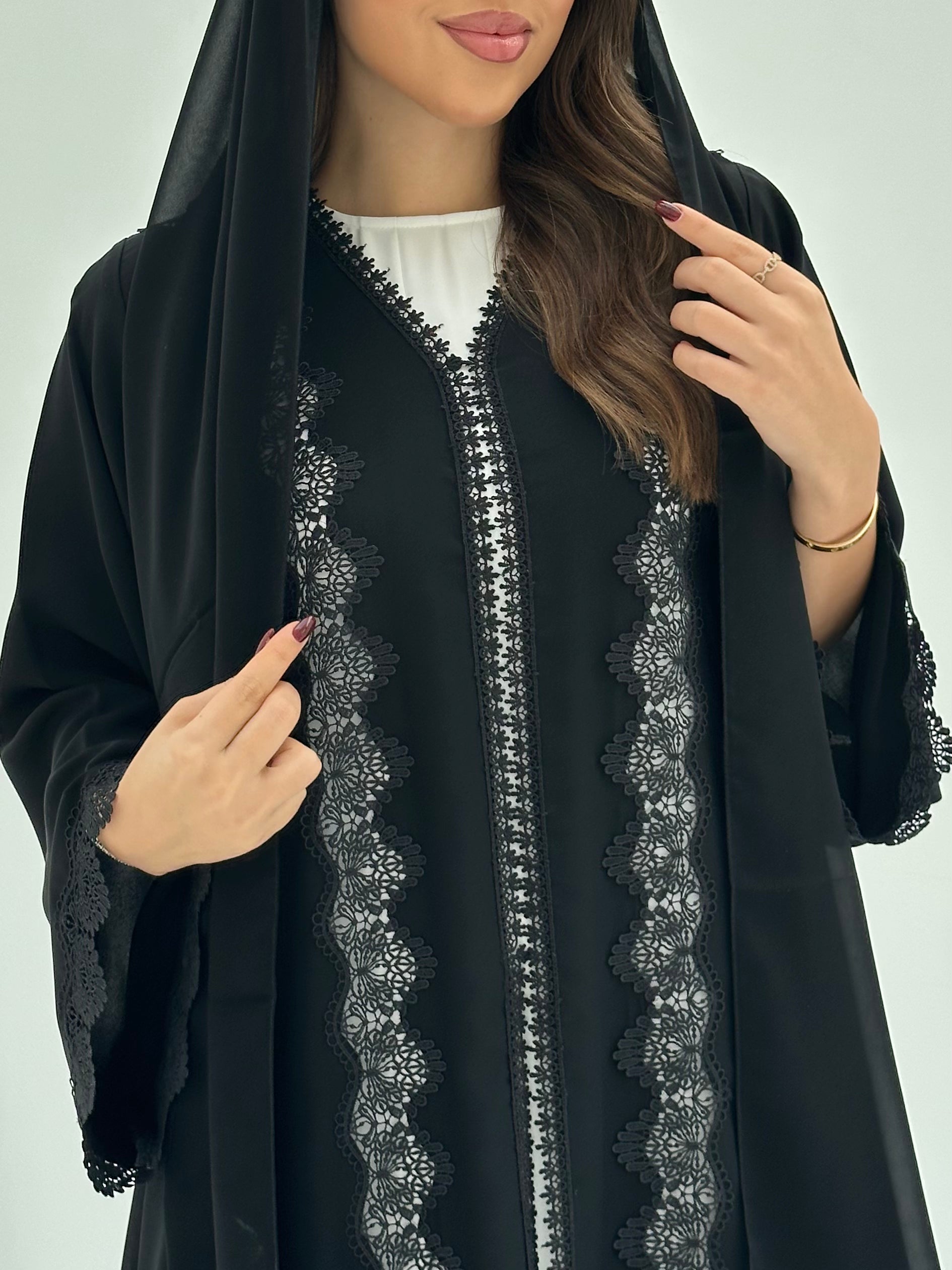 C 1666 Black Floral Lace Abaya
