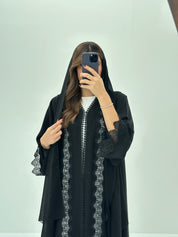 C 1666 Black Floral Lace Abaya