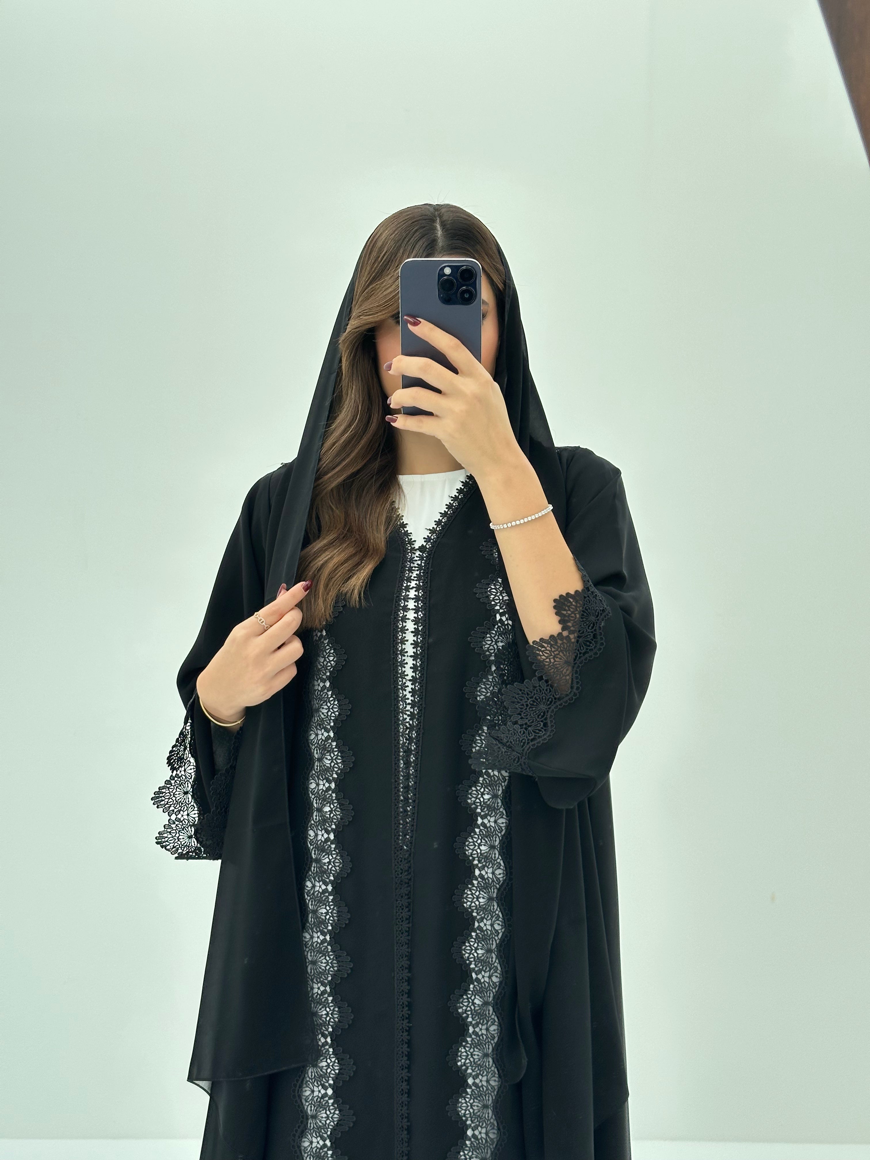 C 1666 Black Floral Lace Abaya