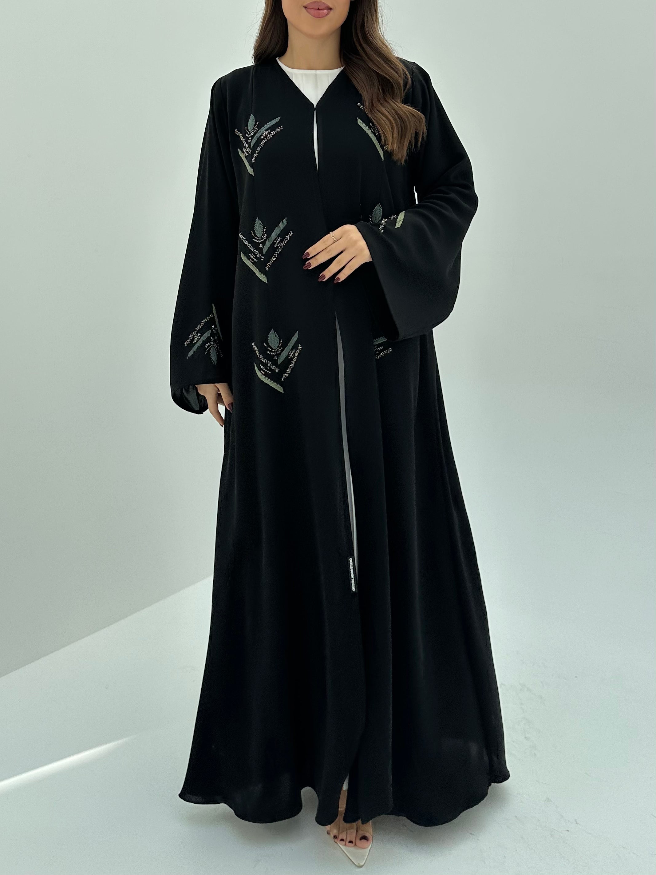 C 1667 Black Embroidered Beaded Abaya