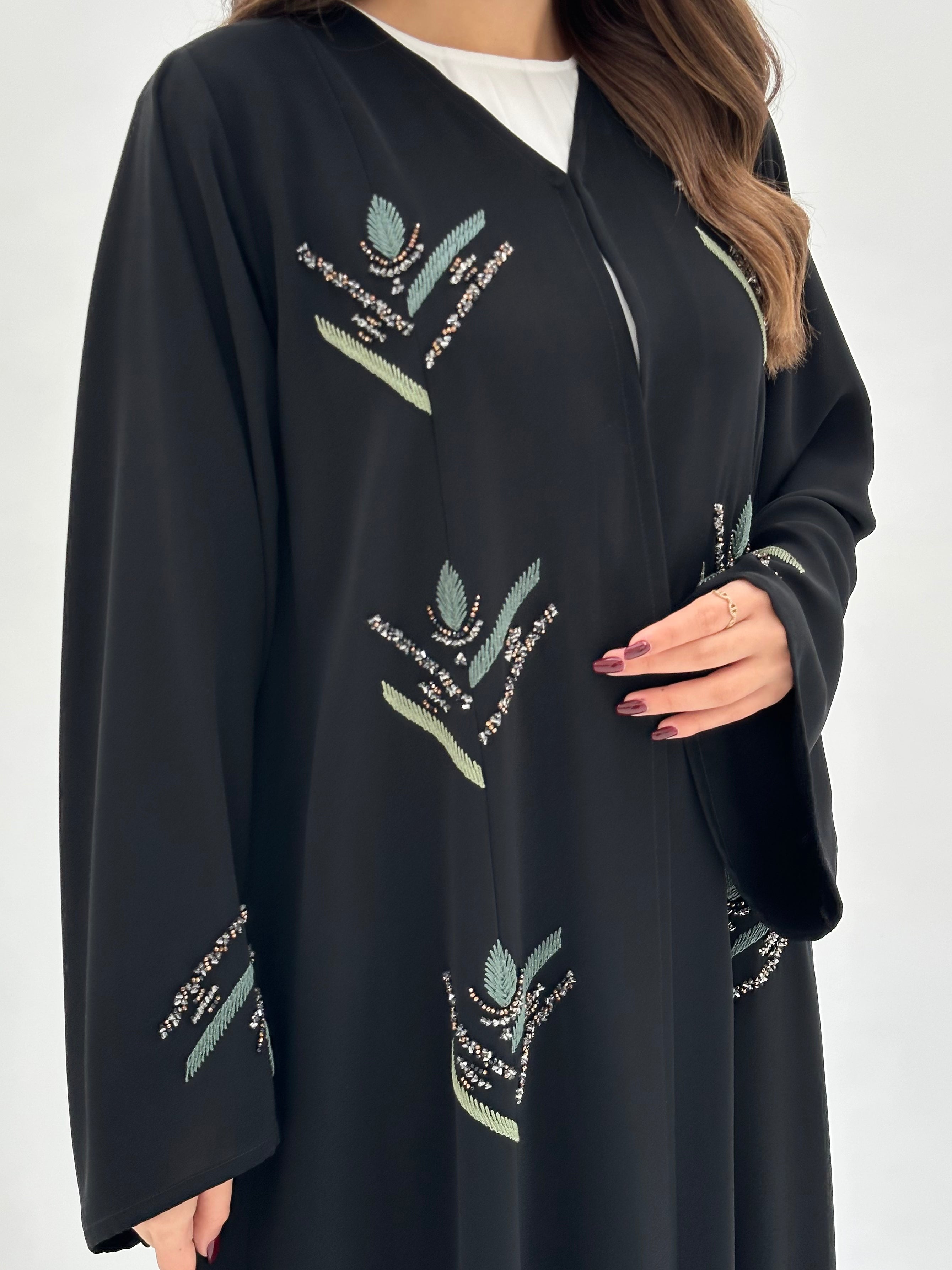 C 1667 Black Embroidered Beaded Abaya