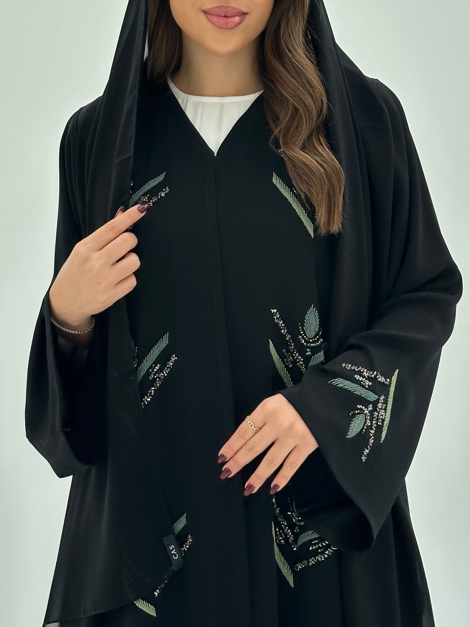 C 1667 Black Embroidered Beaded Abaya