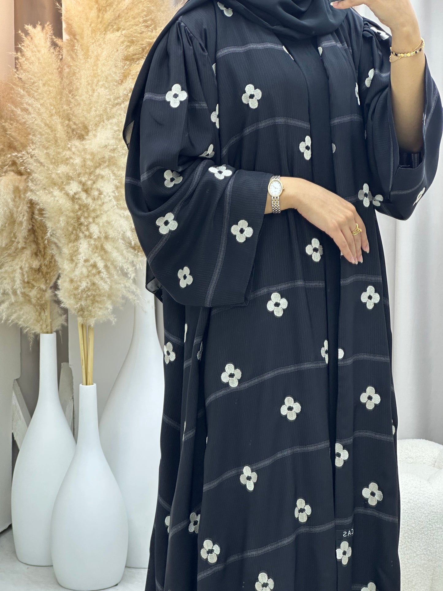 C 0491 Black Floral Work Abaya