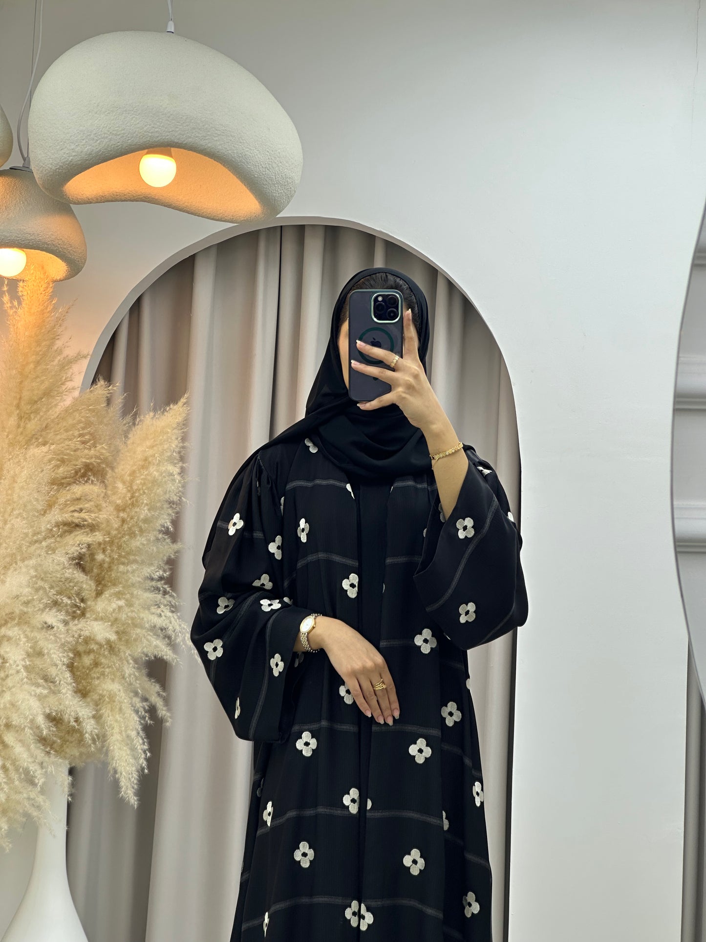 C 0491 Black Floral Work Abaya