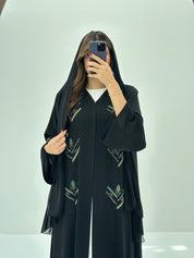 C 1667 Black Embroidered Beaded Abaya