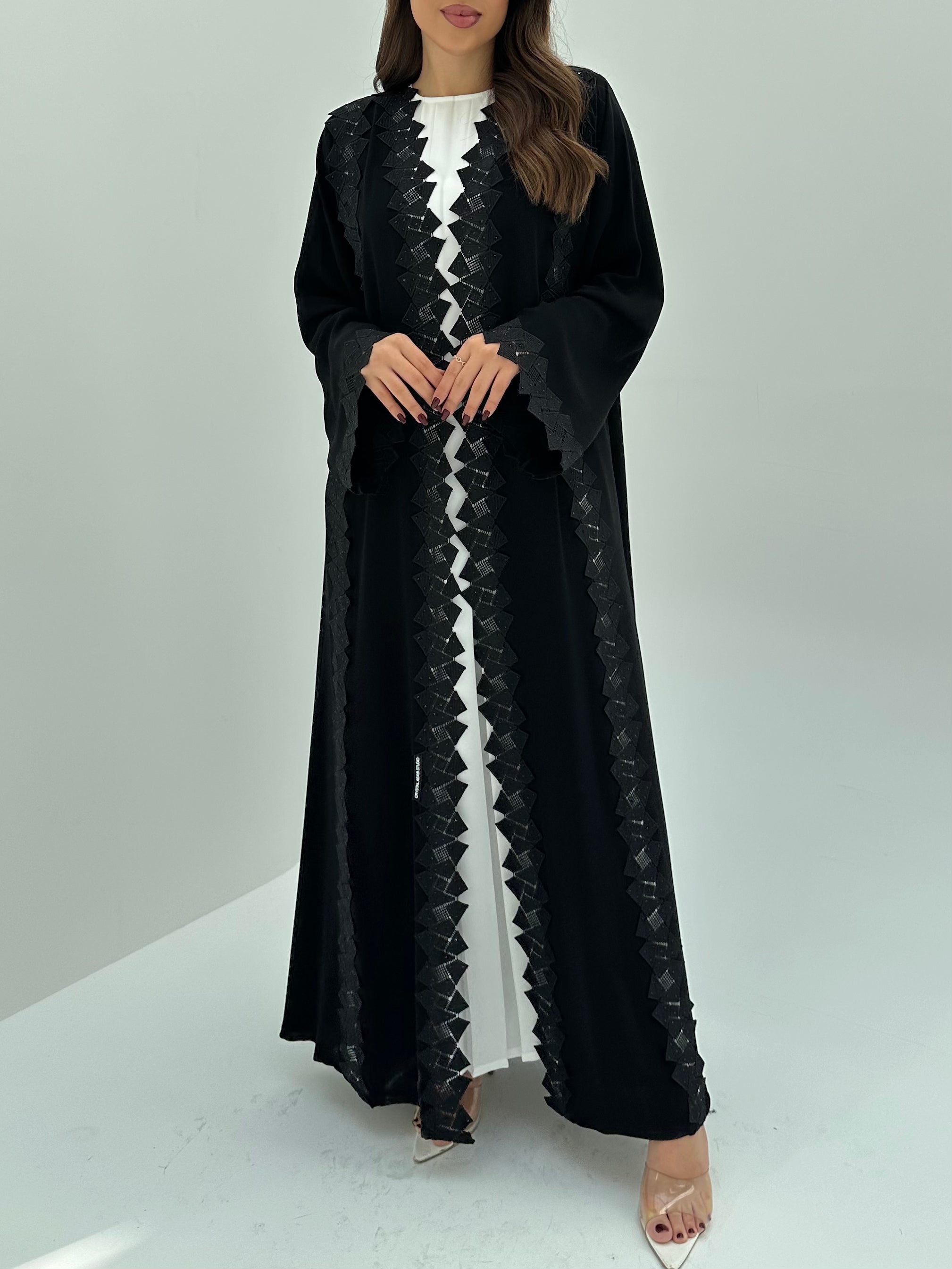C 1668 Black Crystal Lace Abaya