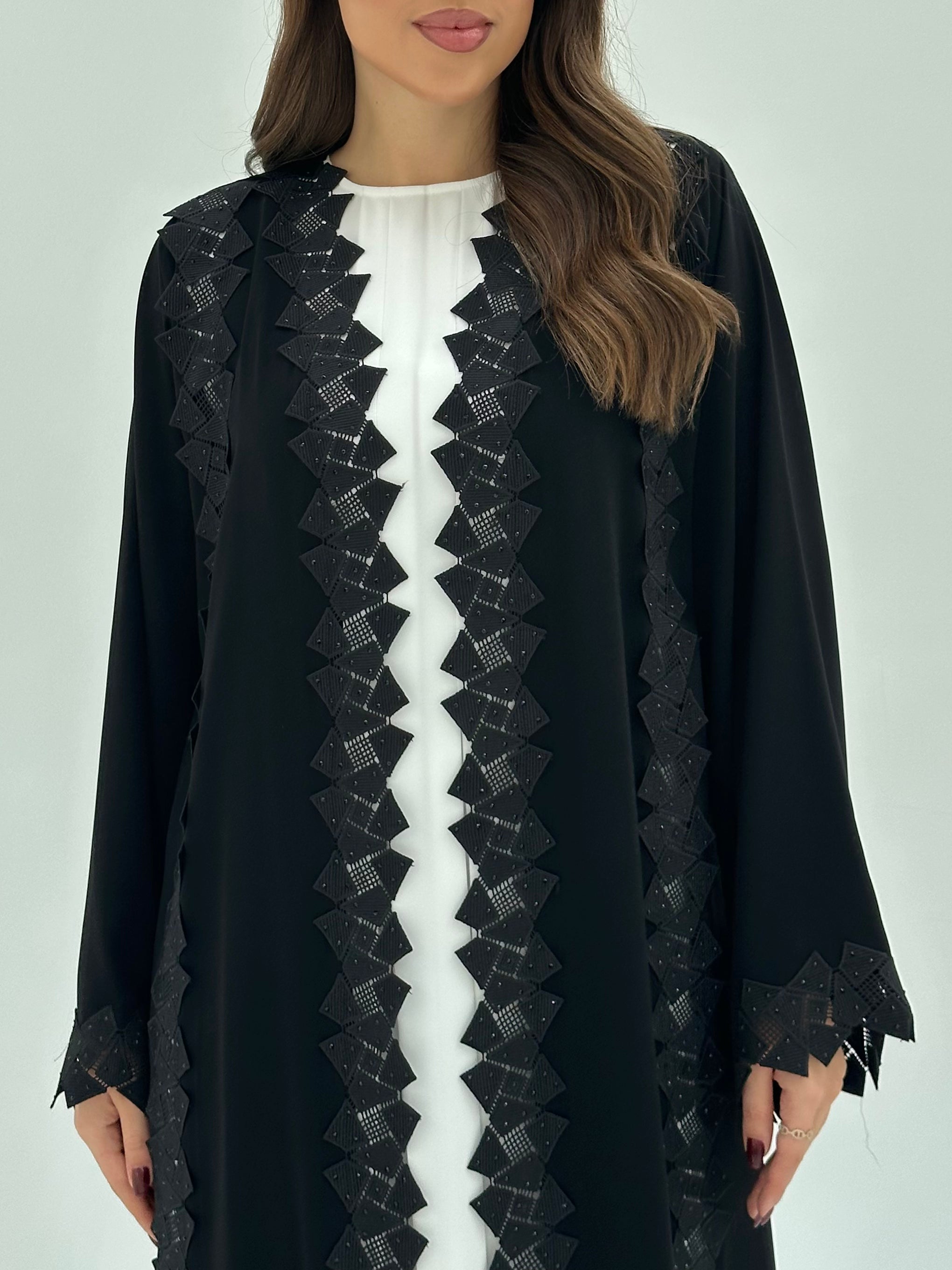 C 1668 Black Crystal Lace Abaya