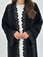 C 1668 Black Crystal Lace Abaya