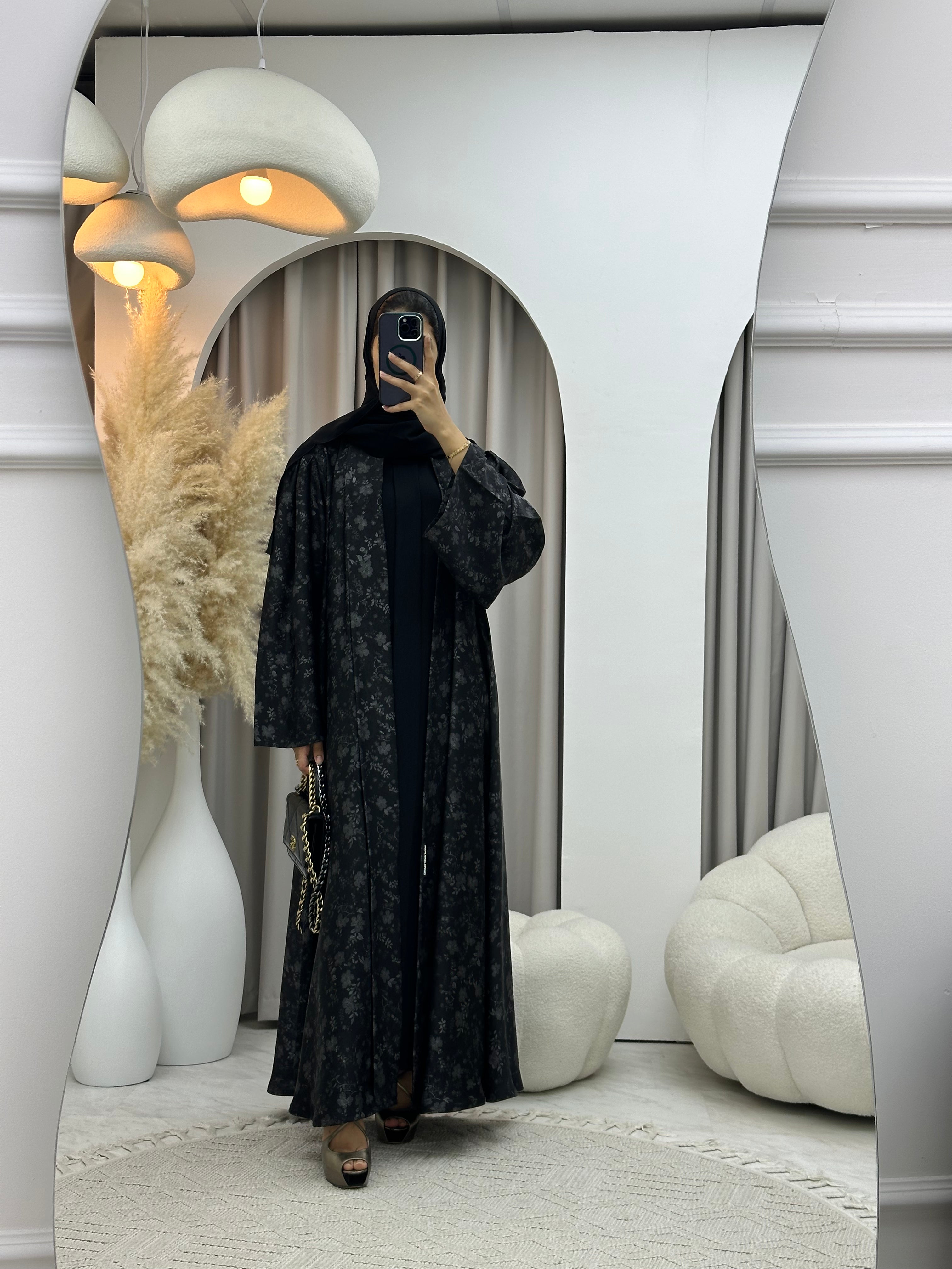 C RTW-U 0493 Silver Metallic Printed Abaya