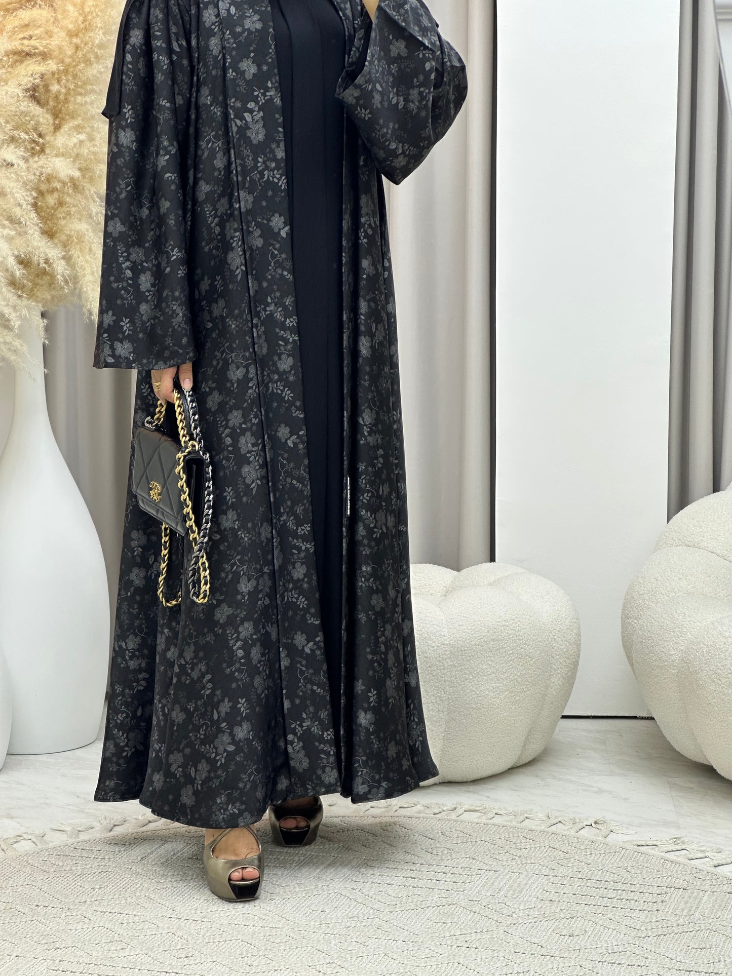 C 0493 Silver Metallic Printed Abaya