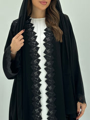 C 1668 Black Crystal Lace Abaya