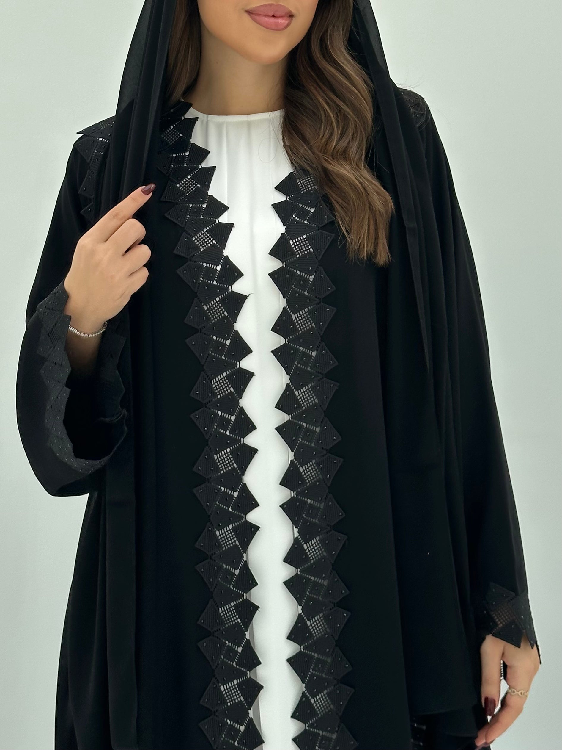 C 1668 Black Crystal Lace Abaya