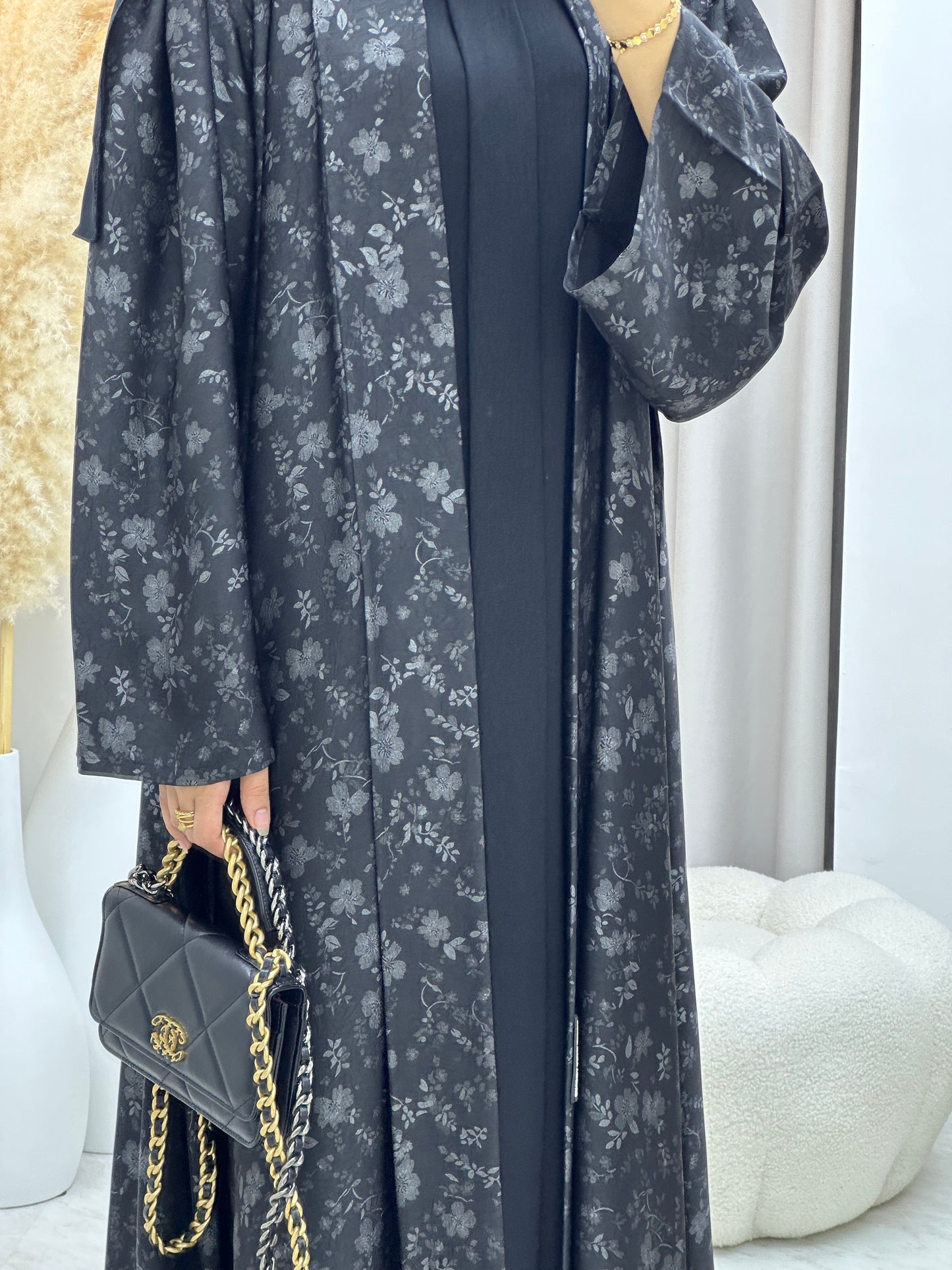 C 0493 Silver Metallic Printed Abaya