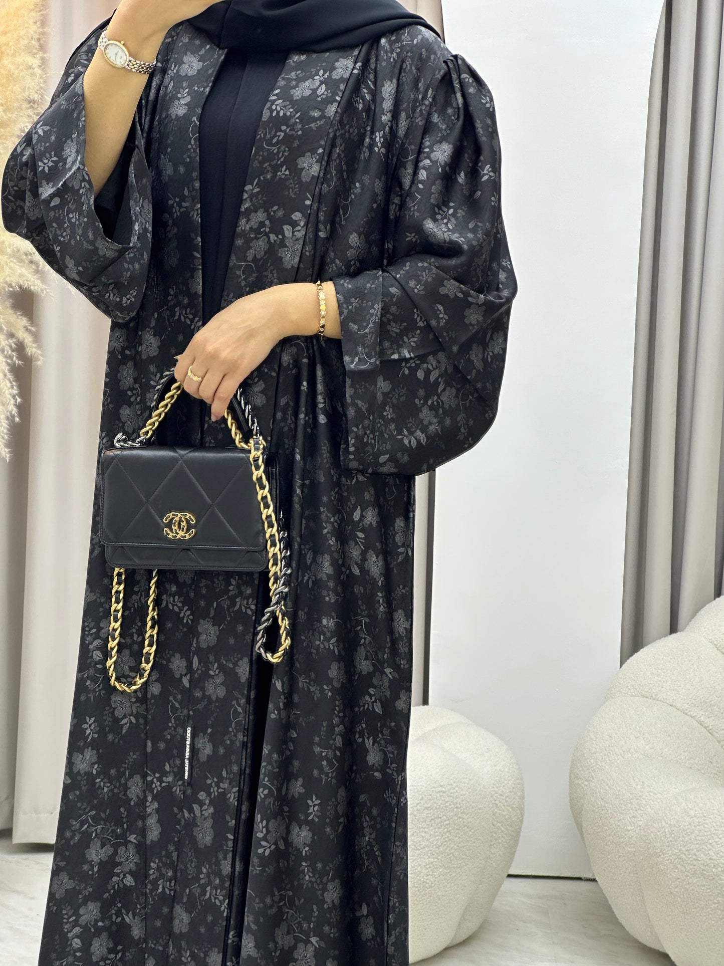 C 0493 Silver Metallic Printed Abaya