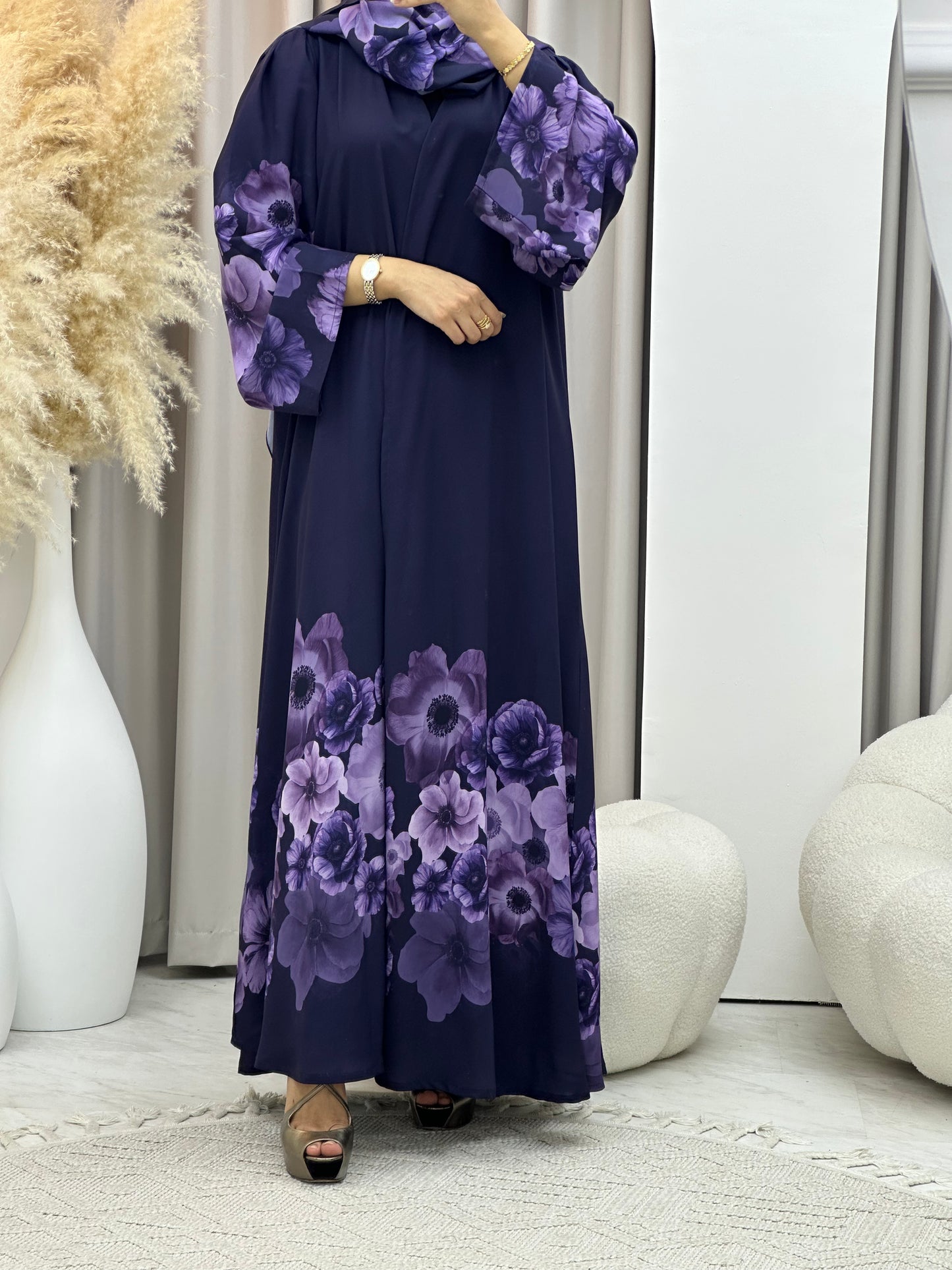 C 0425 Purple Printed Abaya 02