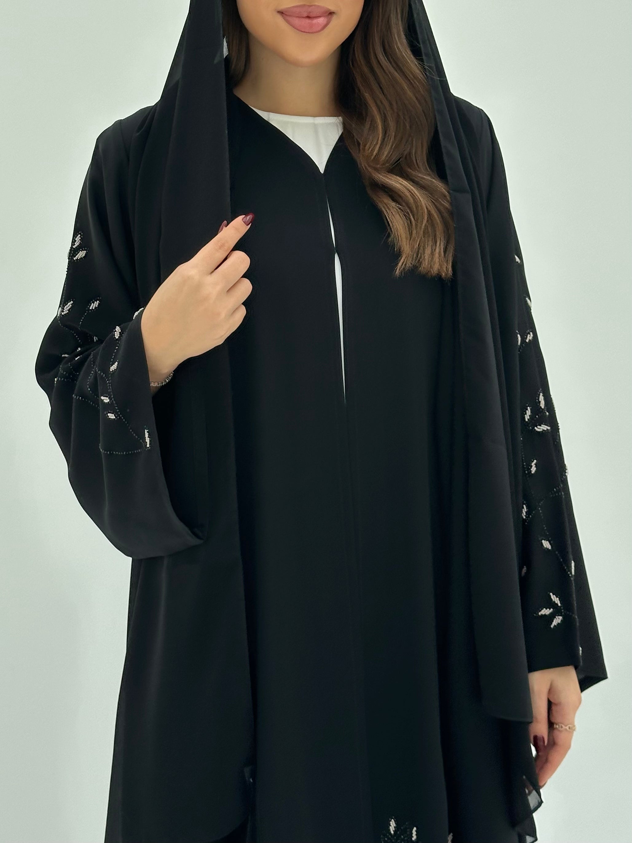 C 1669 Black Beaded Abaya