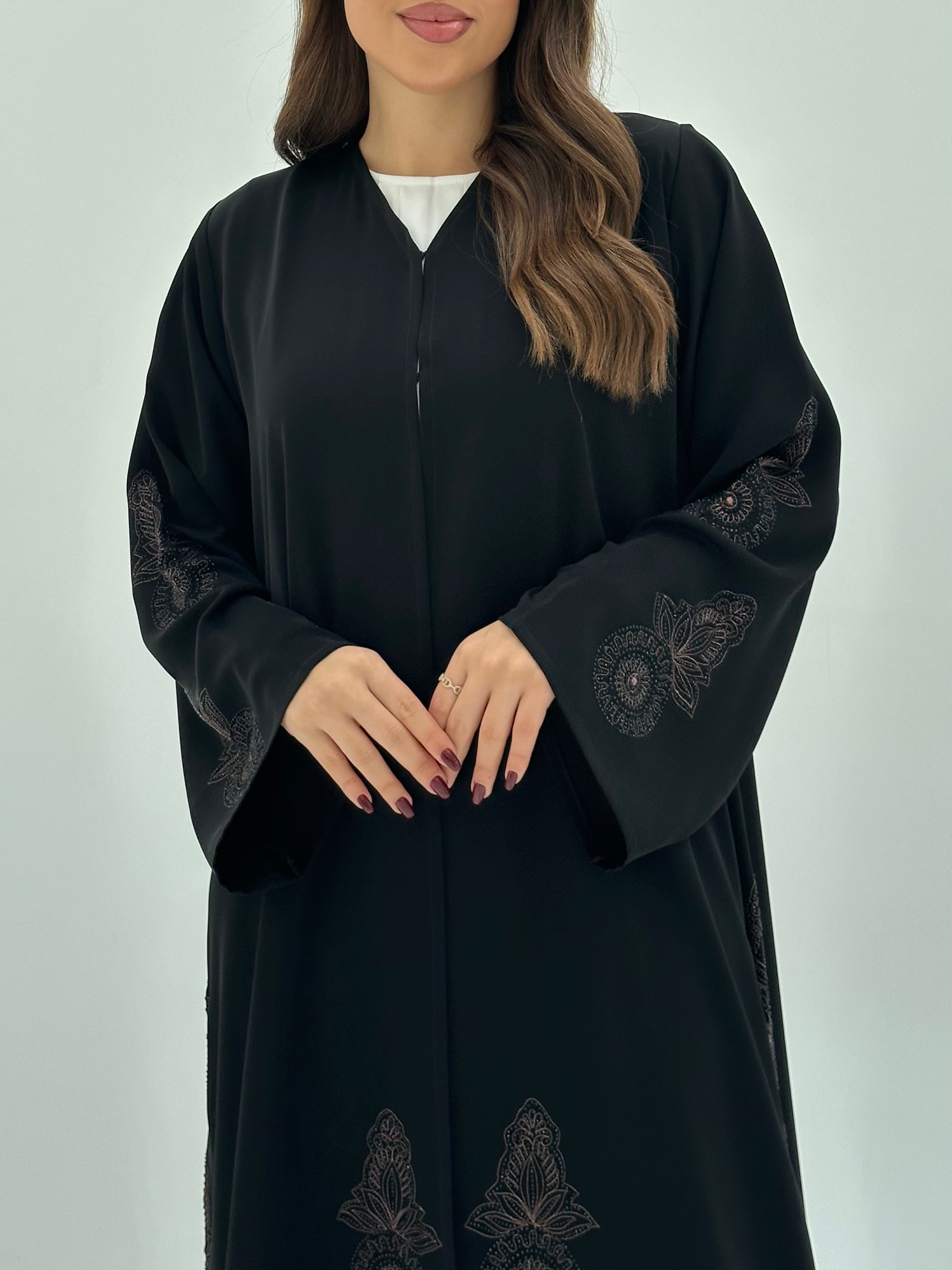 C 1670 Black Embroidered Crystal Abaya