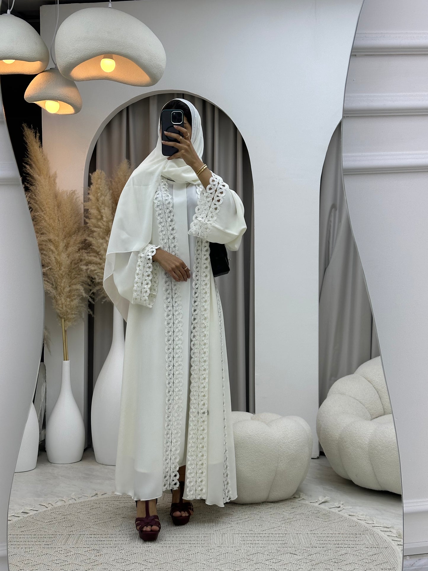 C 0098 White Lace Abaya