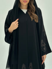 C 1670 Black Embroidered Crystal Abaya