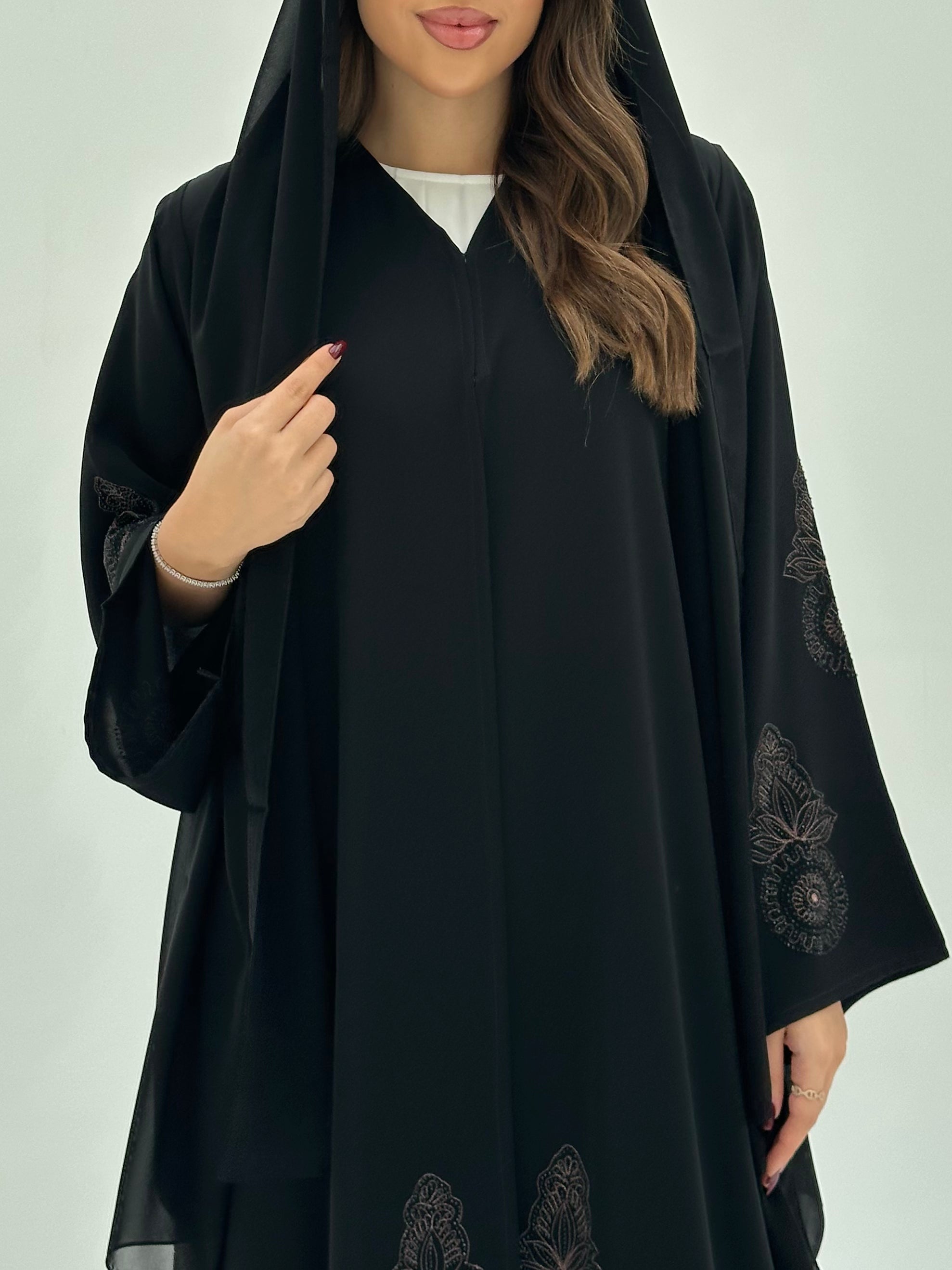 C 1670 Black Embroidered Crystal Abaya