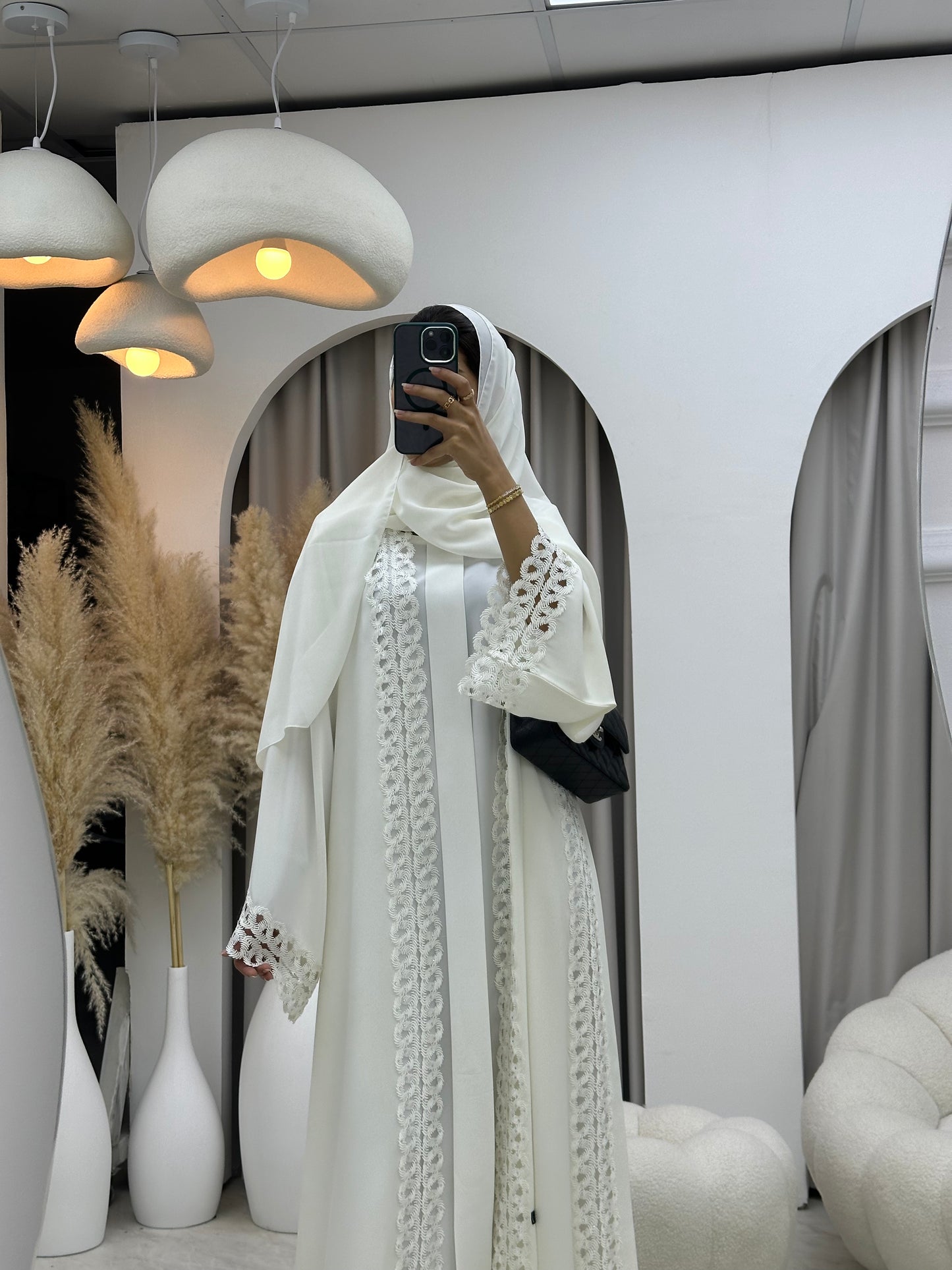 C 0098 White Lace Abaya