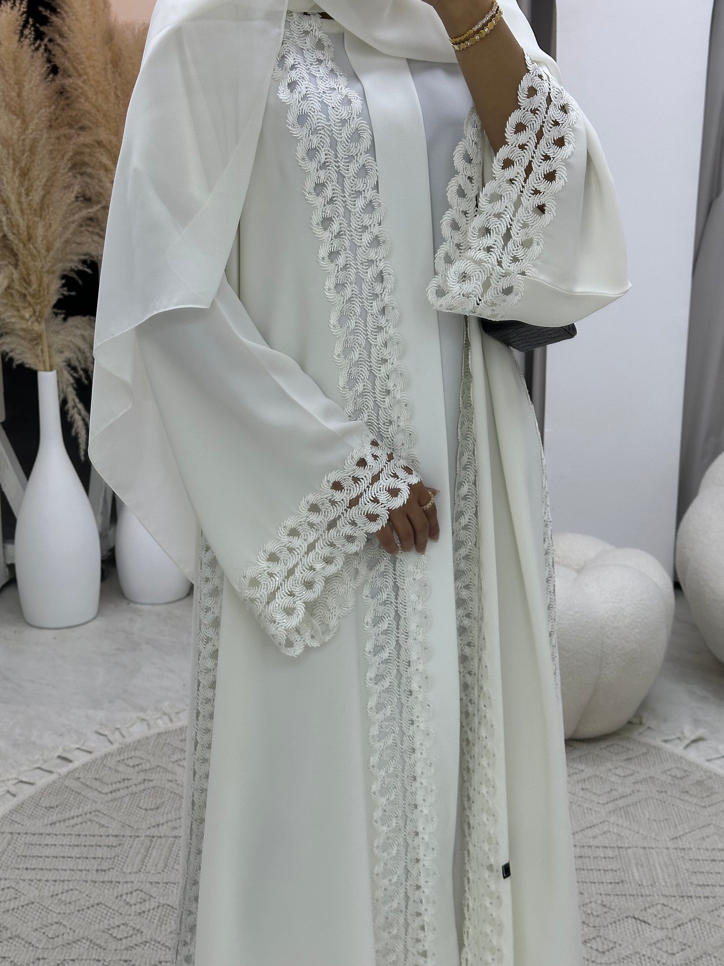 C 0098 White Lace Abaya