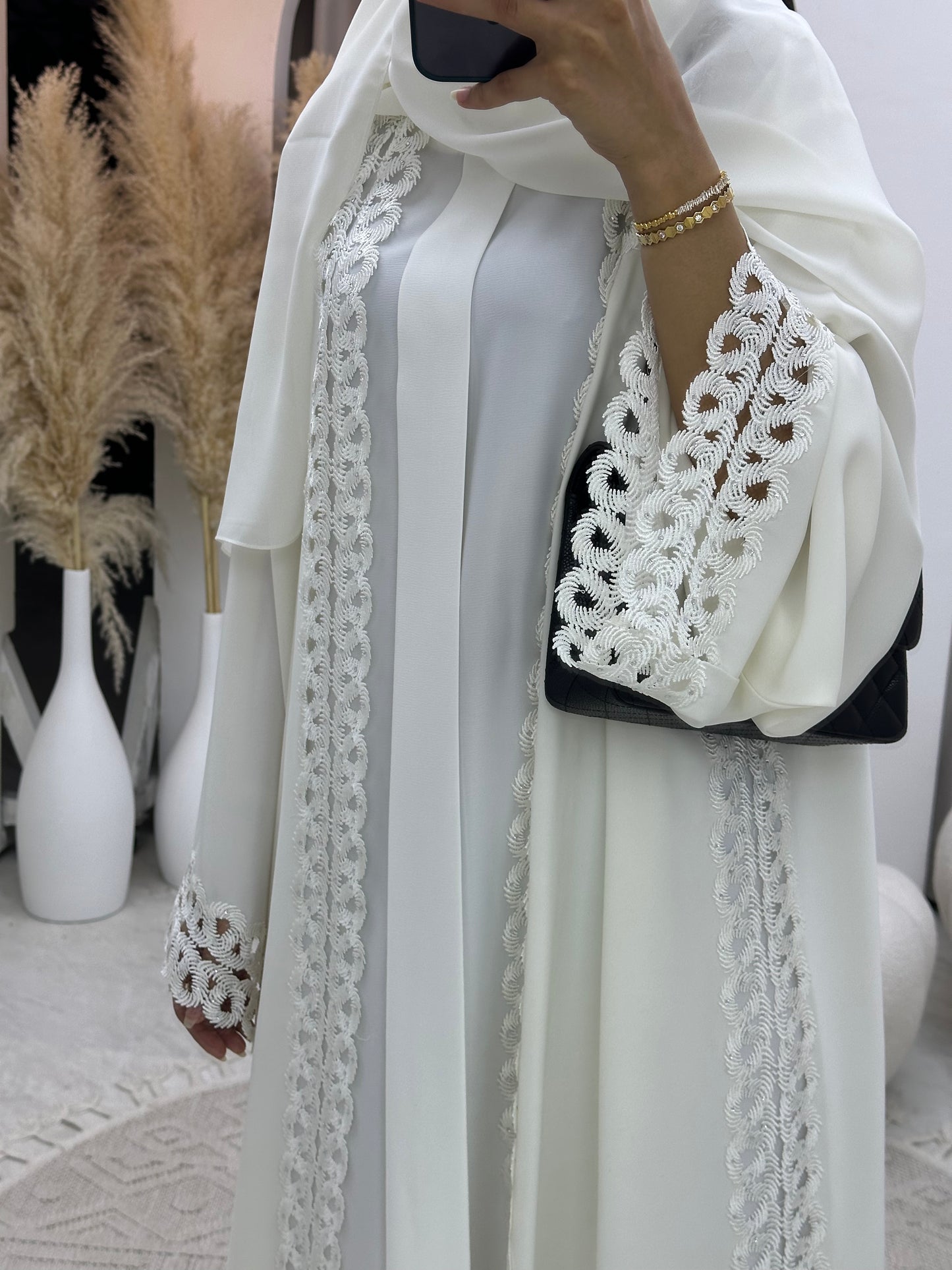 C 0098 White Lace Abaya