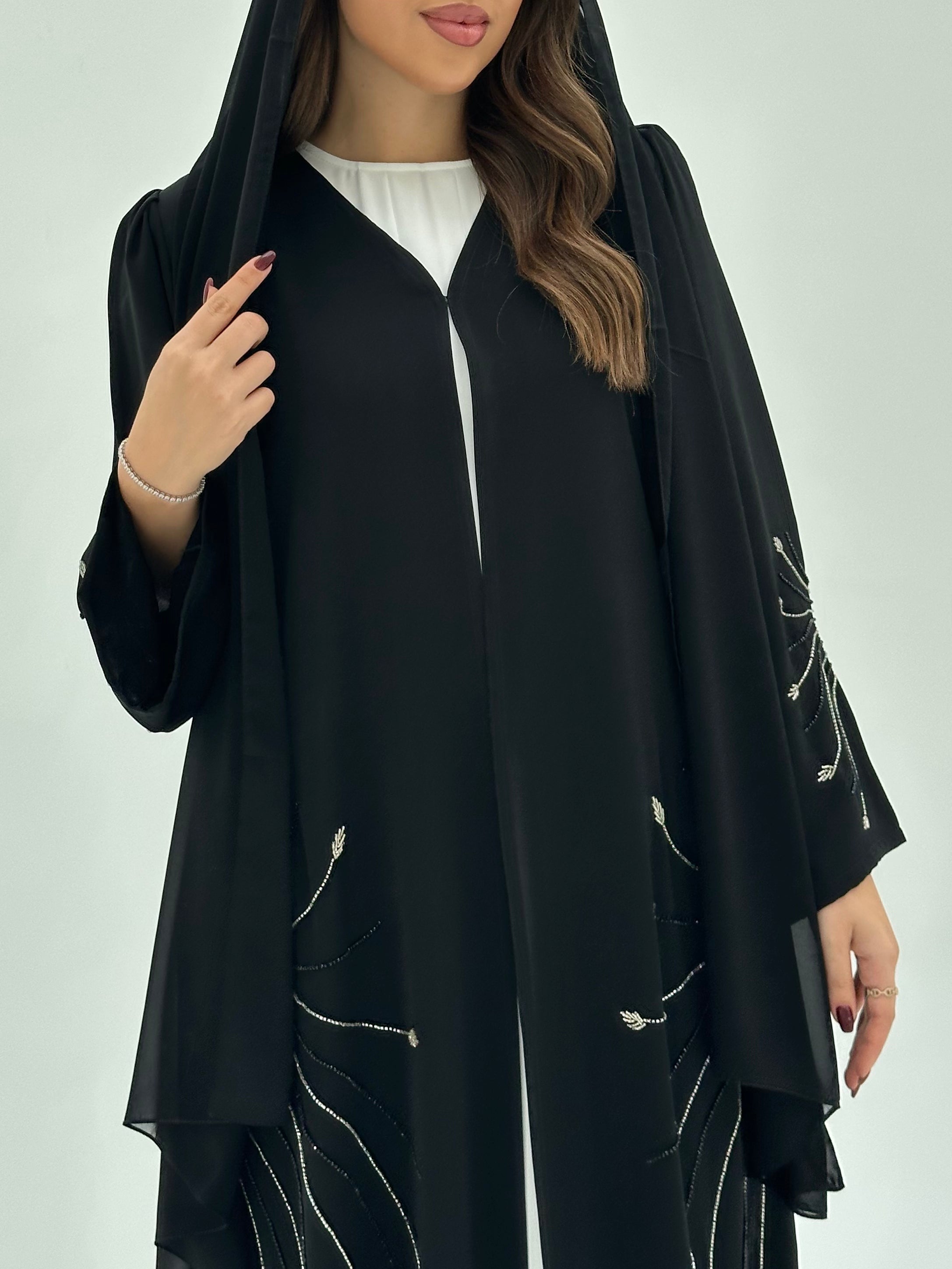 C 1671 Black Beaded Abaya