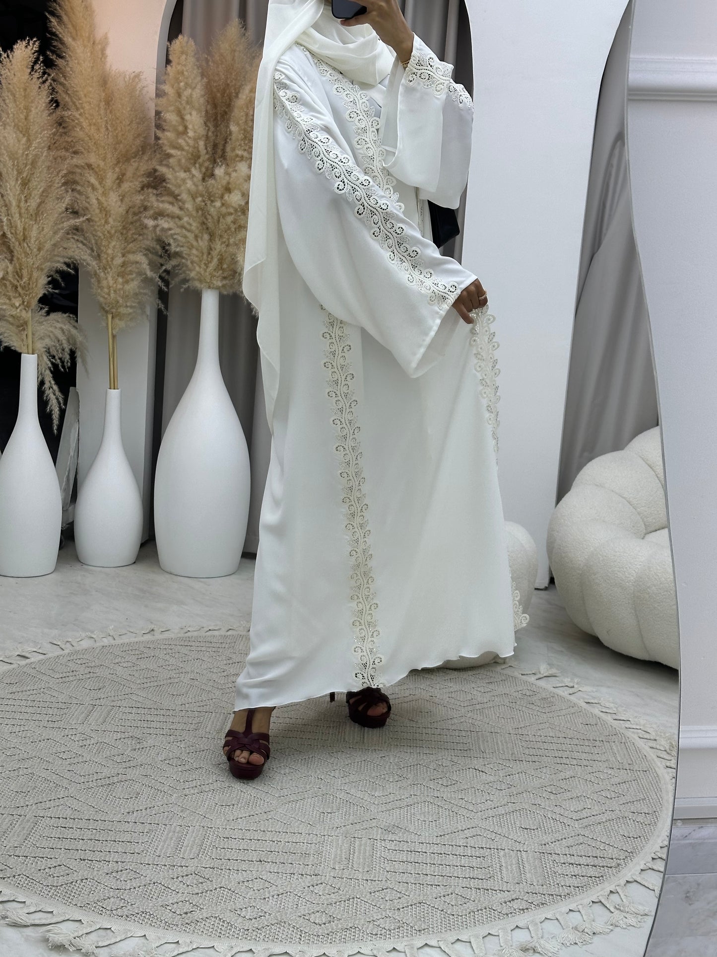 C 0099 White Lace Abaya