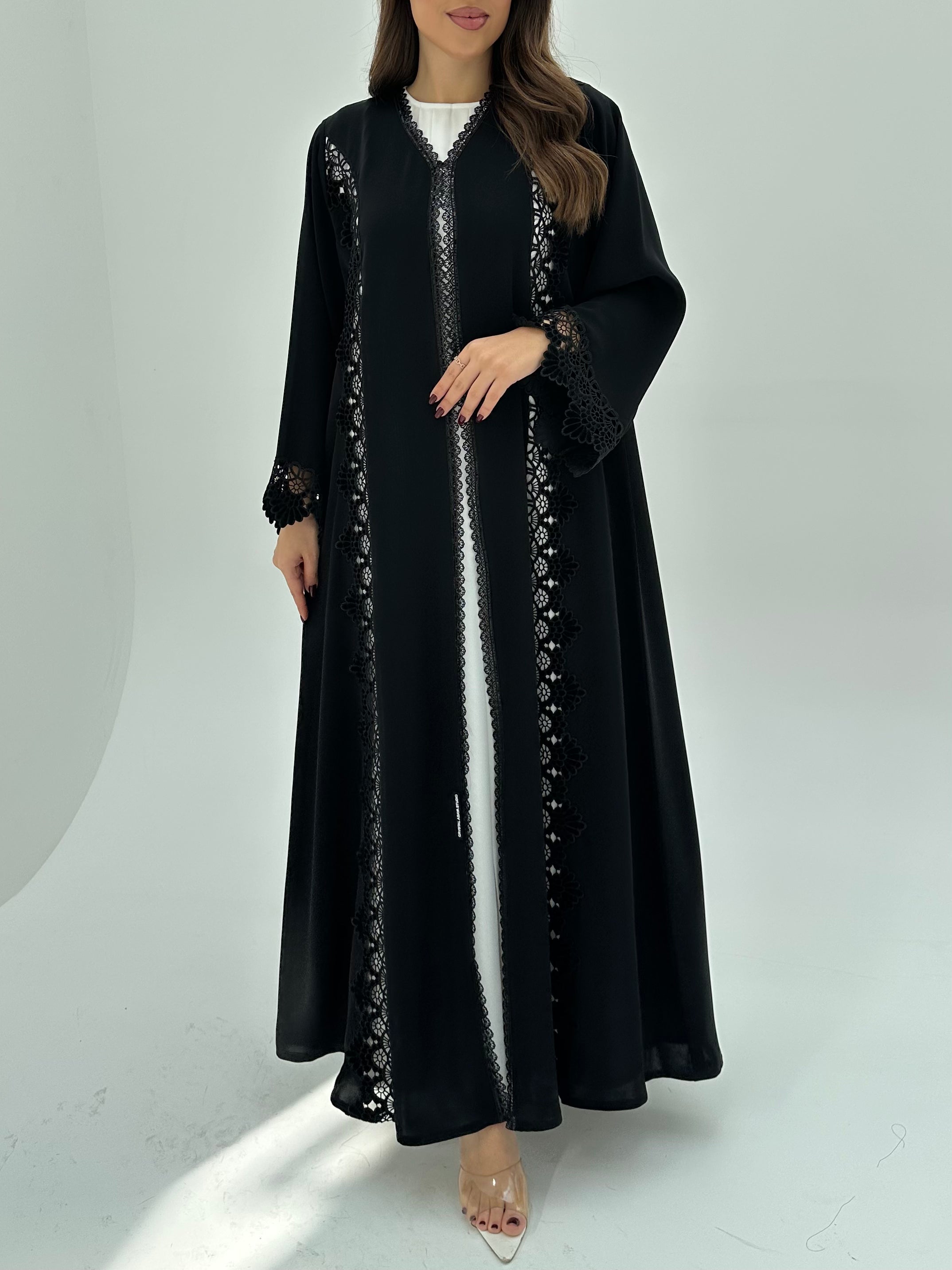 C 1672 Black Floral Lace Abaya