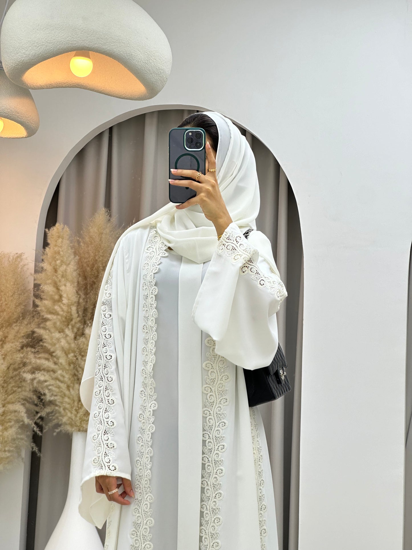 C 0099 White Lace Abaya