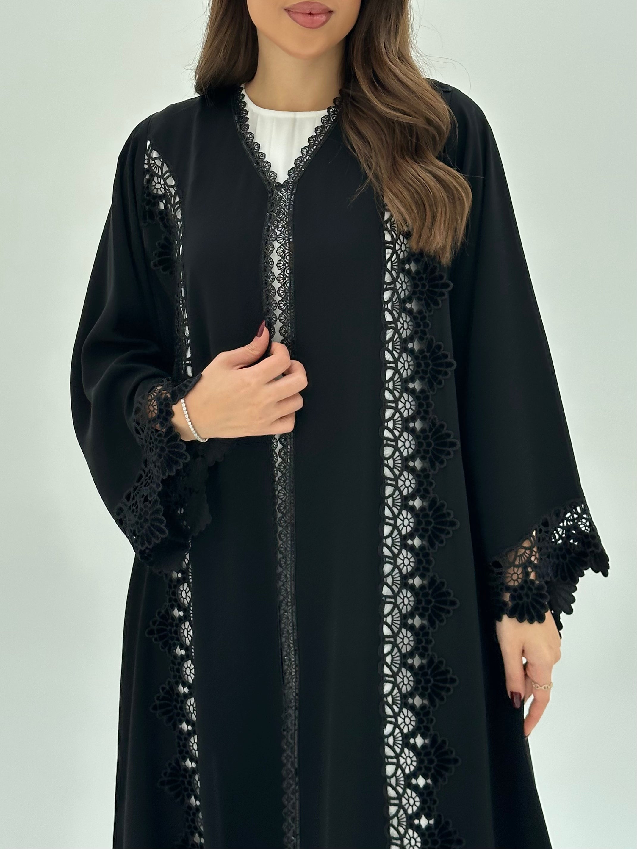 C 1672 Black Floral Lace Abaya