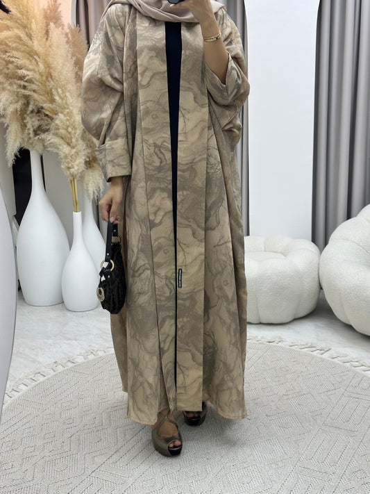 C 0283-01 Marble Print Beige Abaya