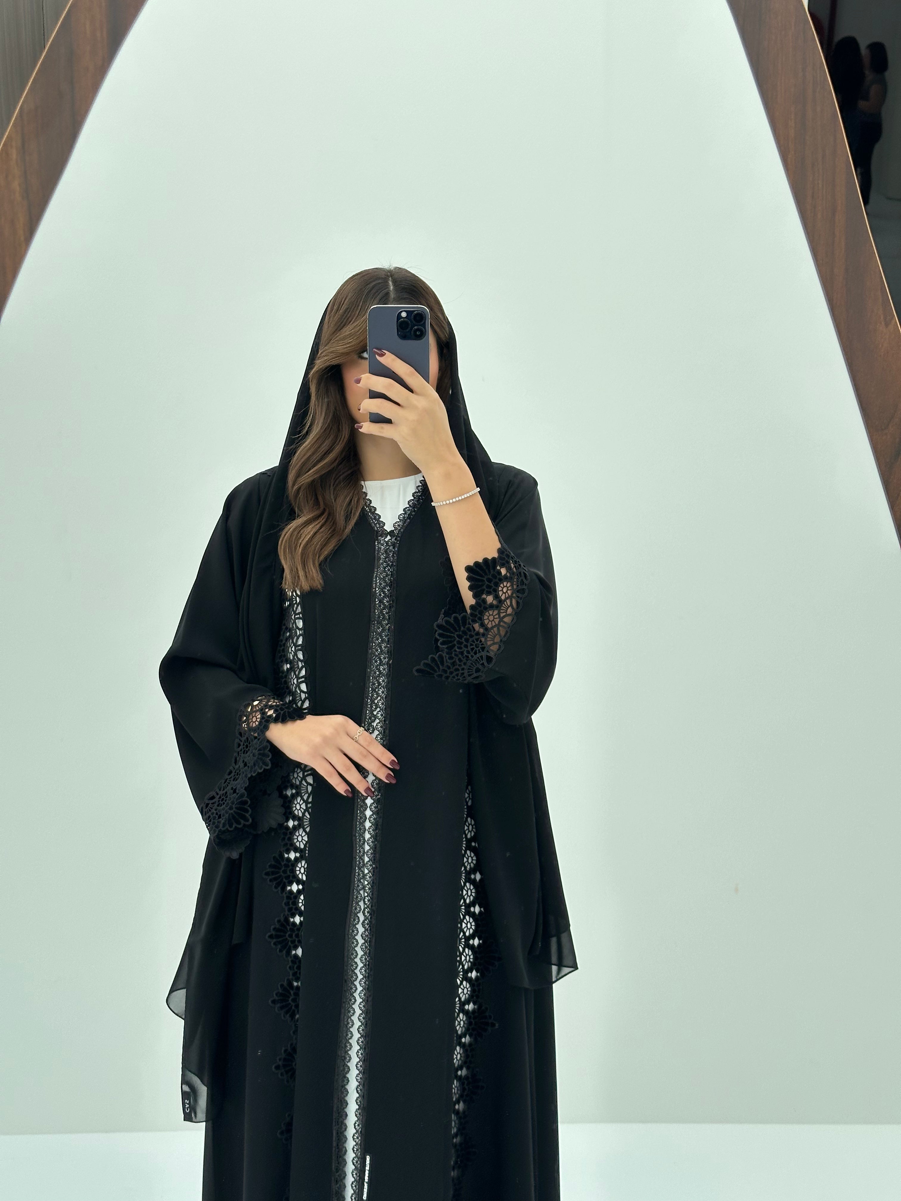 C 1672 Black Floral Lace Abaya