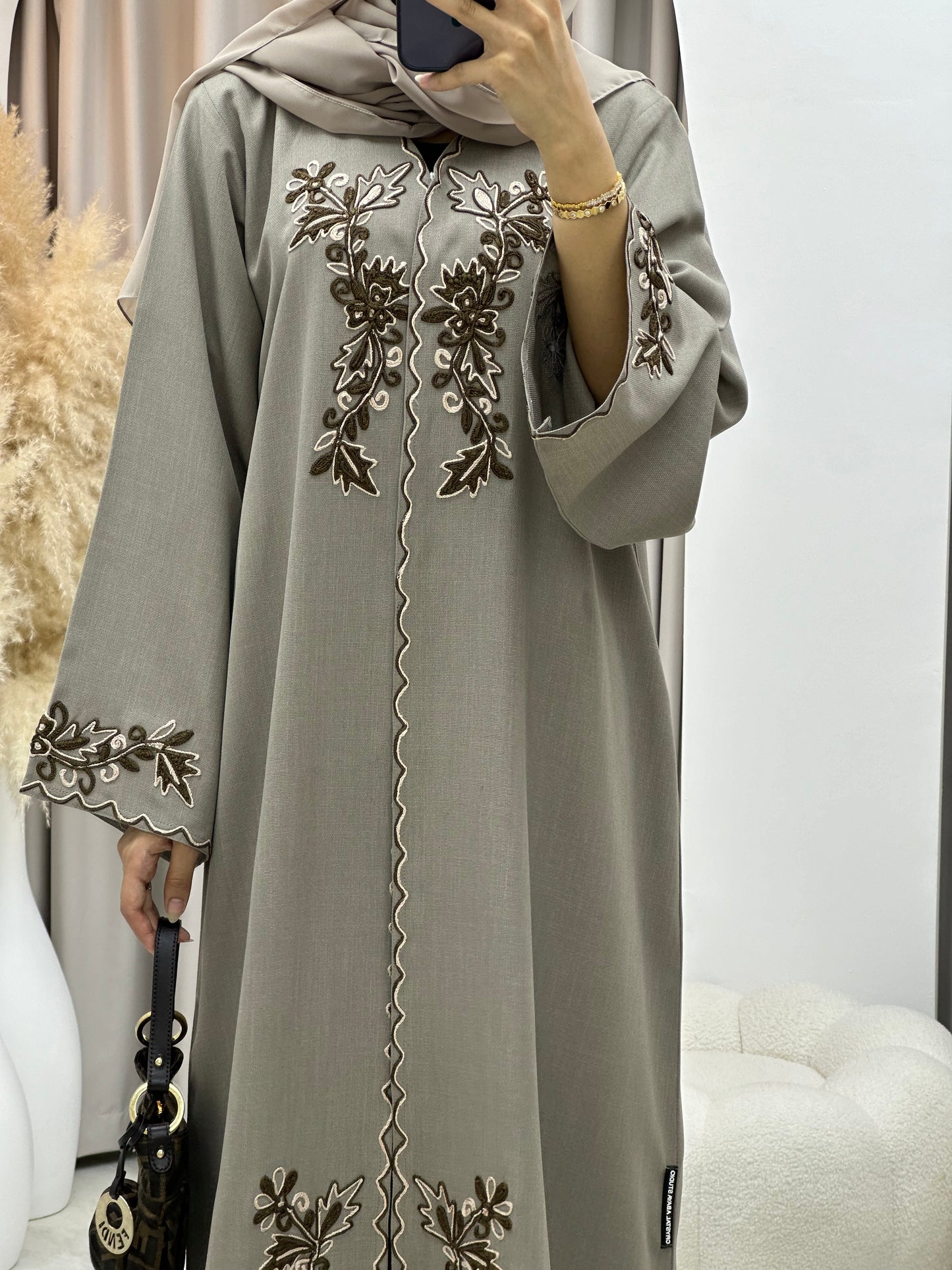 C 0282 Tan Embroidery Abaya