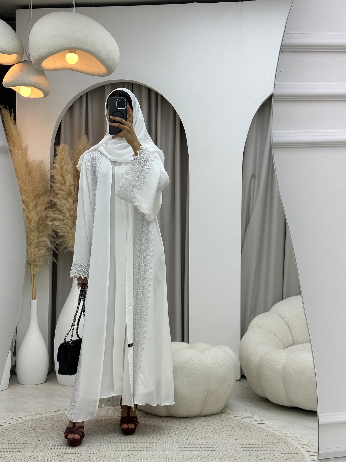 C 0101 White Lace Abaya