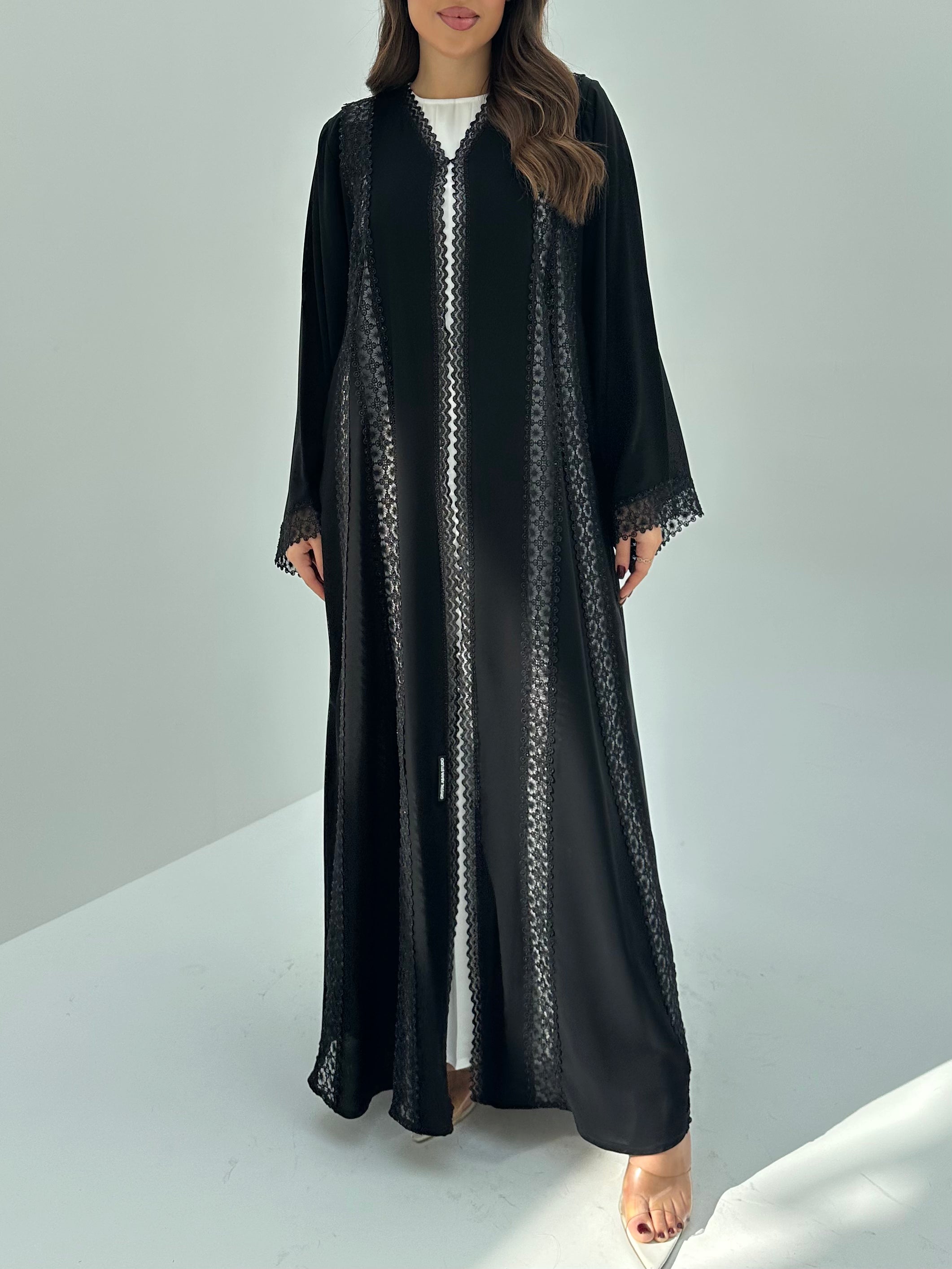 C 1674 Black Crystal Lace Abaya