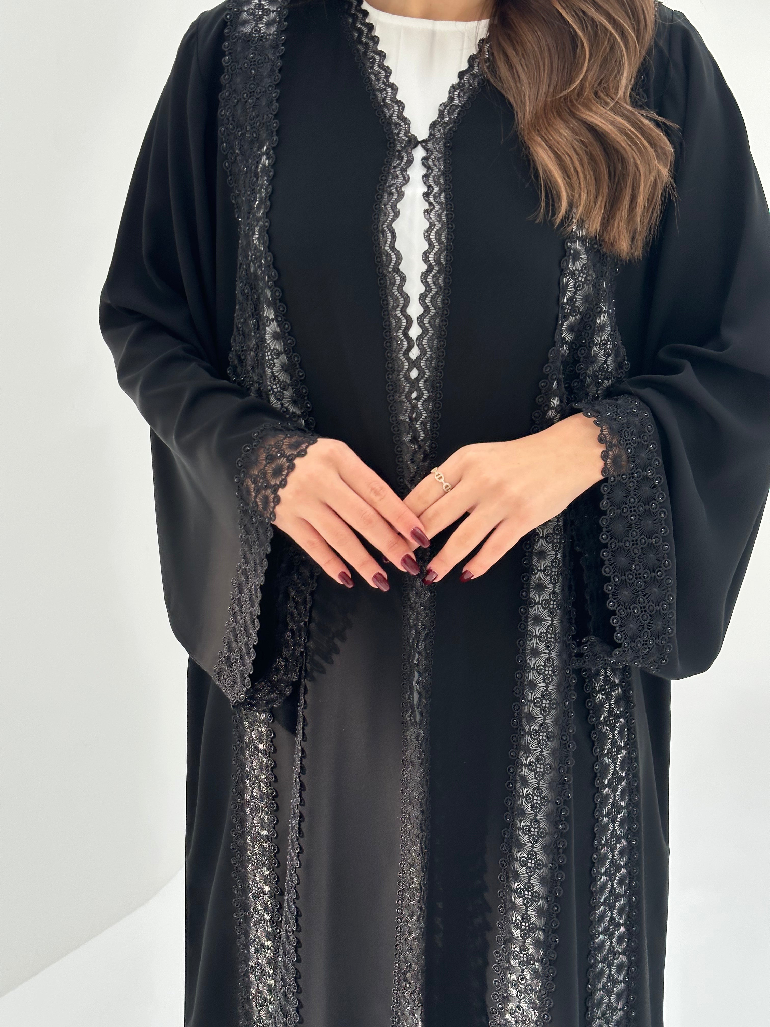 C 1674 Black Crystal Lace Abaya