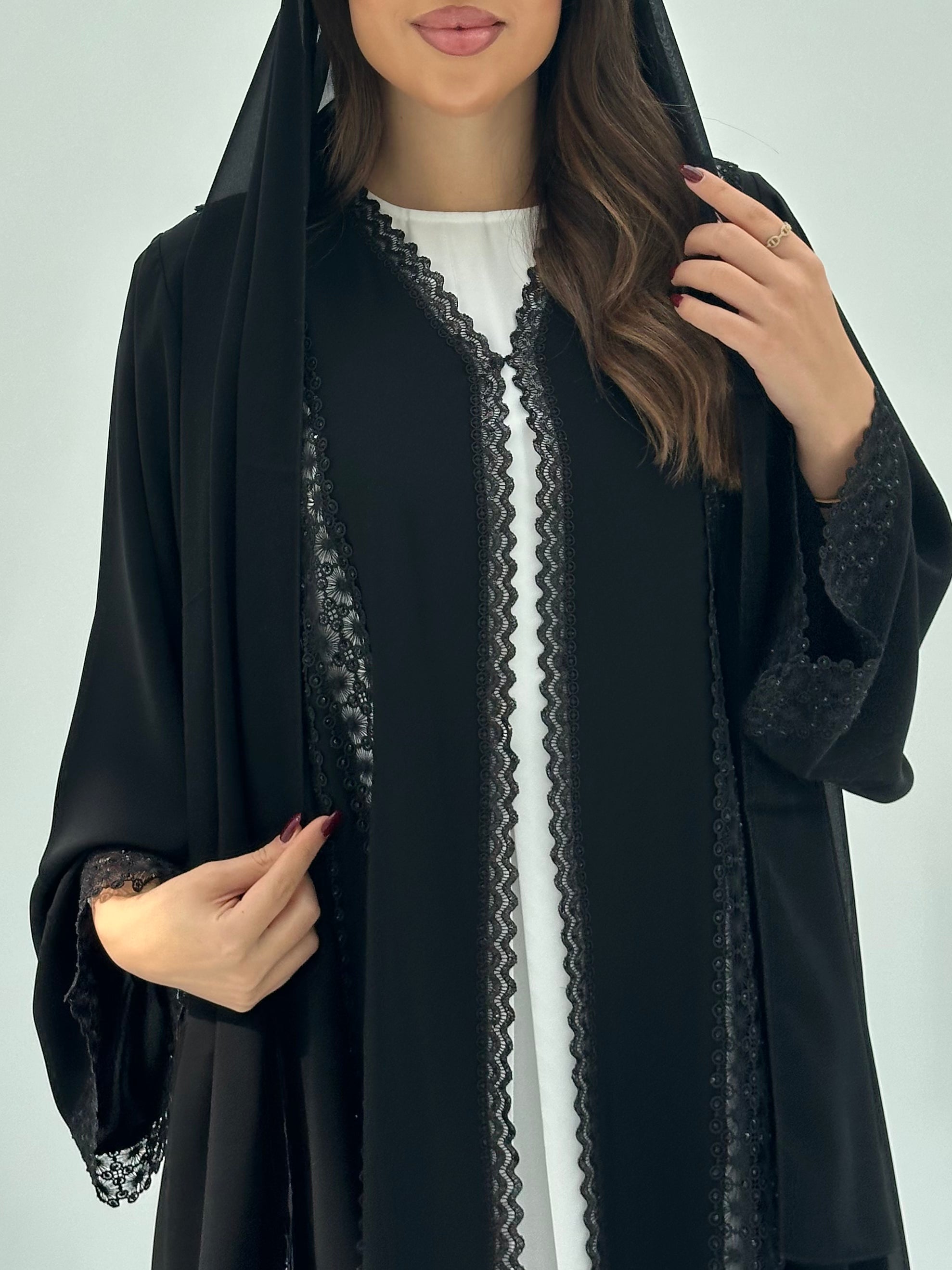C 1674 Black Crystal Lace Abaya