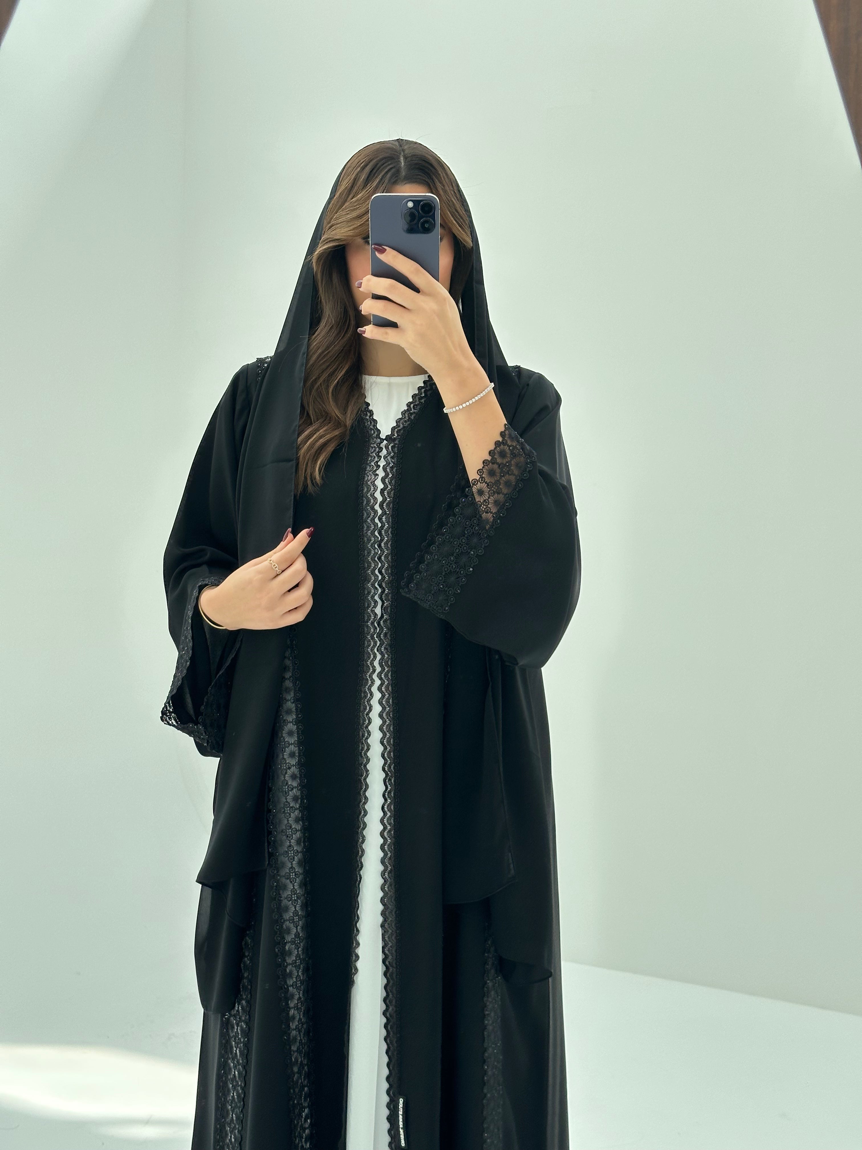 C 1674 Black Crystal Lace Abaya