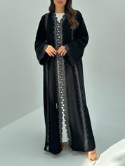 C 1690 Black Crystal Lace Abaya